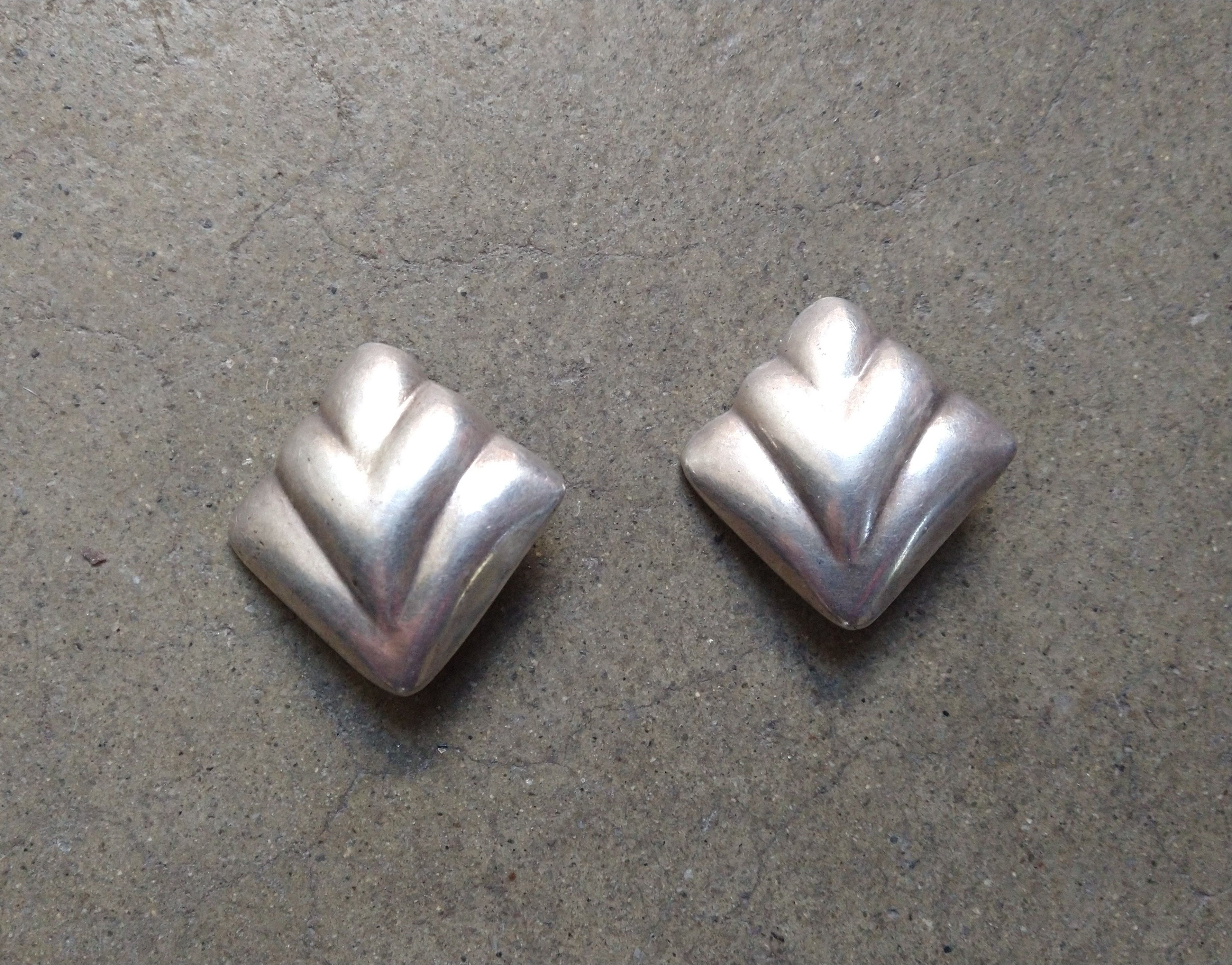 Jewelry Vintage Sterling Silver Earrings Taxco Mexico Modern Clip On Size ONE SIZE - 1 Thumbnail