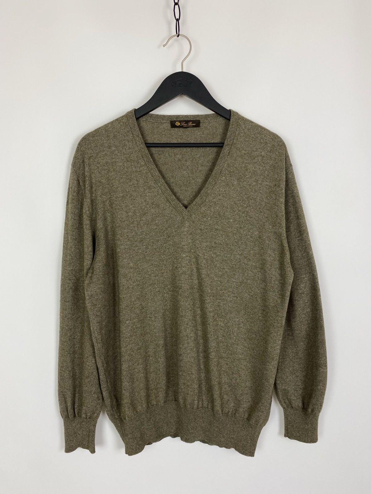 image of Loro Piana V-Neck Cashmere/silk Sweater in Khaki, Men's (Size XL)