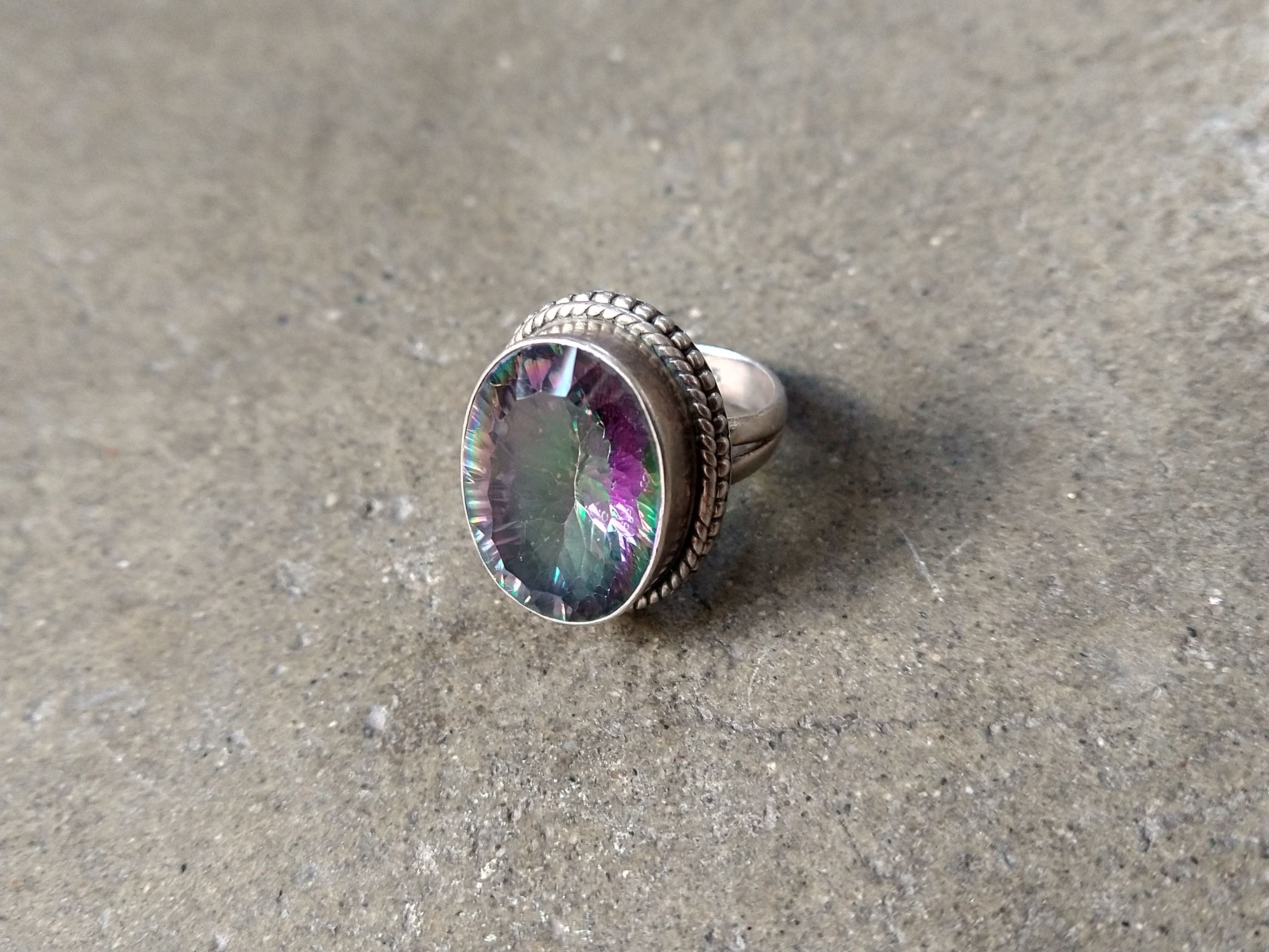 image of Jewelry x Sterling Silver Ring Size 6.5 Mystic Topaz Modern Oval, Men's