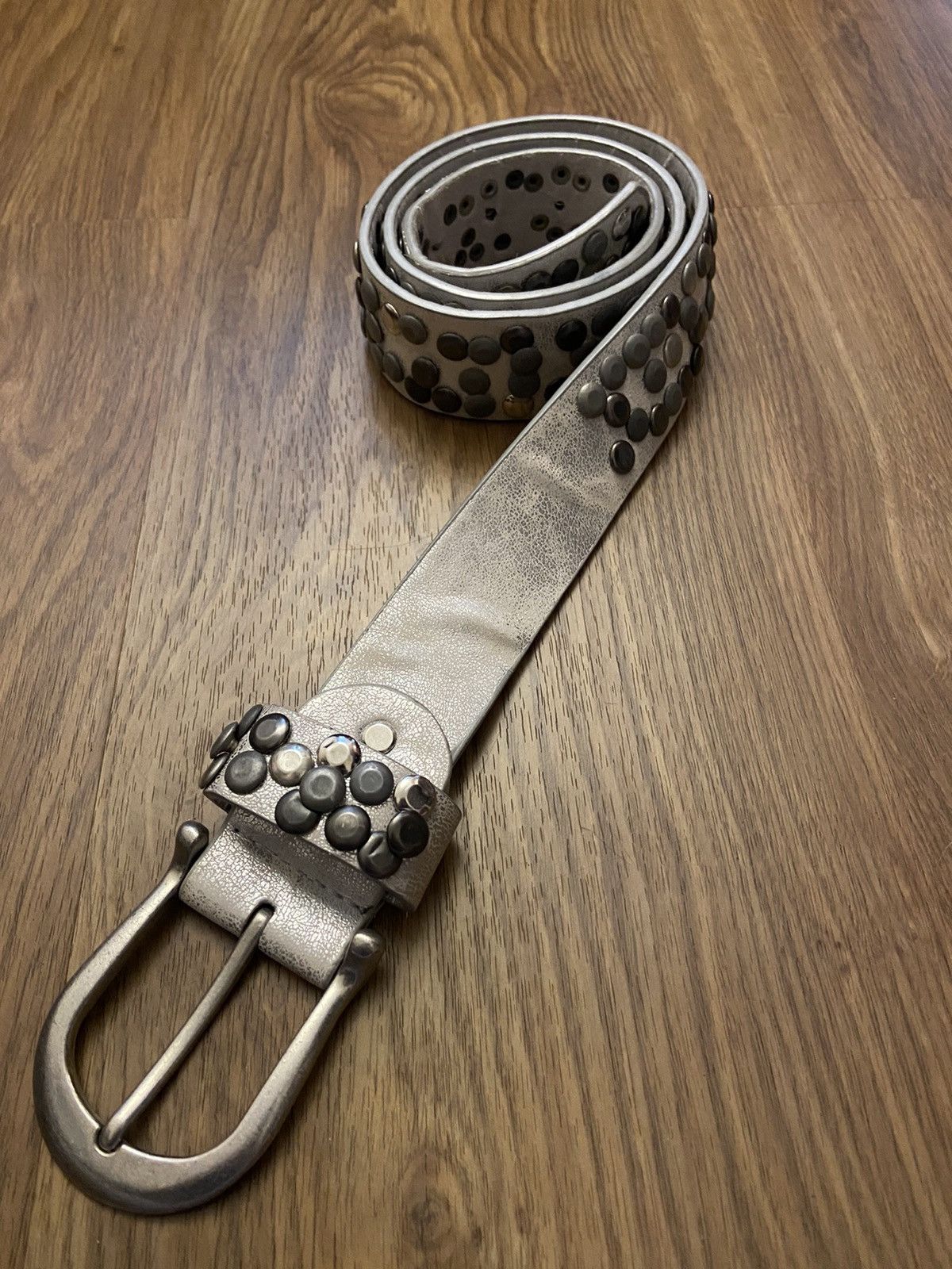 90s Punk Leather & Metal Belt Vintage Punk Rock Heavy Metal Gray Leather Studded Belt 80s  main image 2
