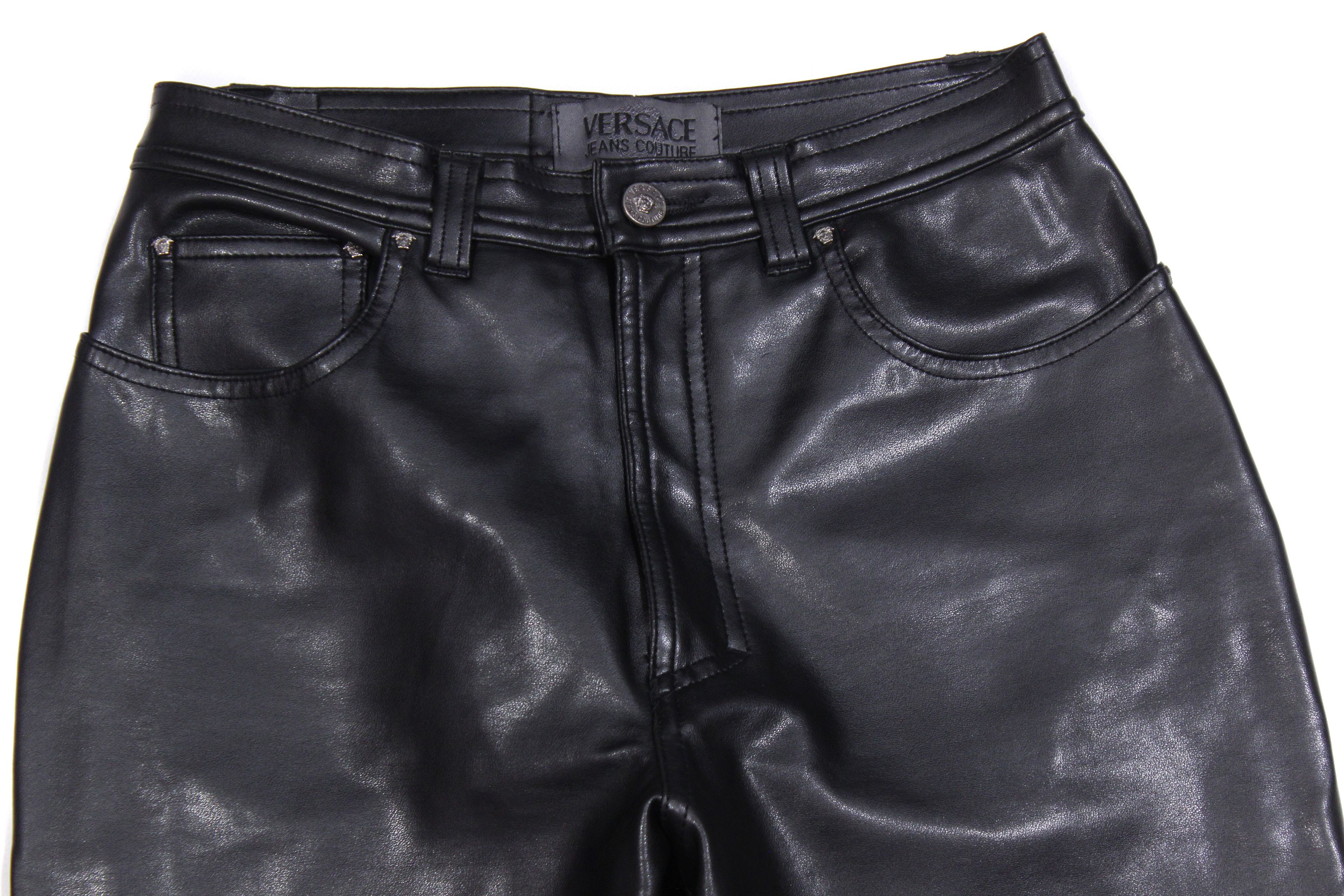 Versace 90S Faux Leather Pants Vintage Size 30" / US 8 / IT 44 - 4 Thumbnail