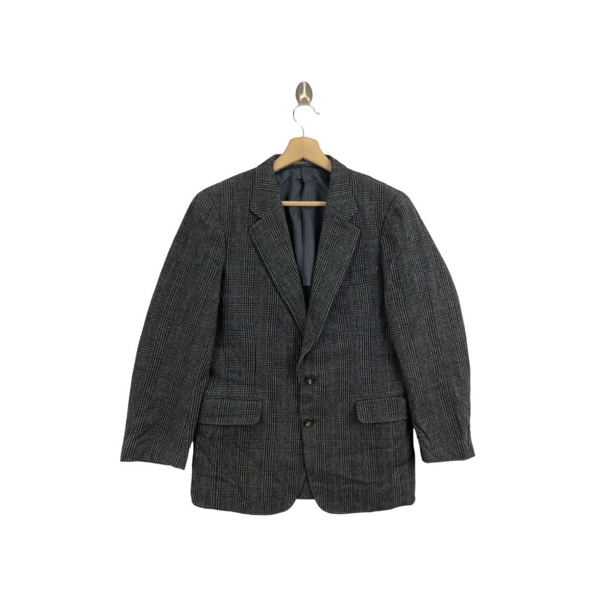 Vintage BOSS BROTHER Check Tartan Grey Wool Blazer Coat