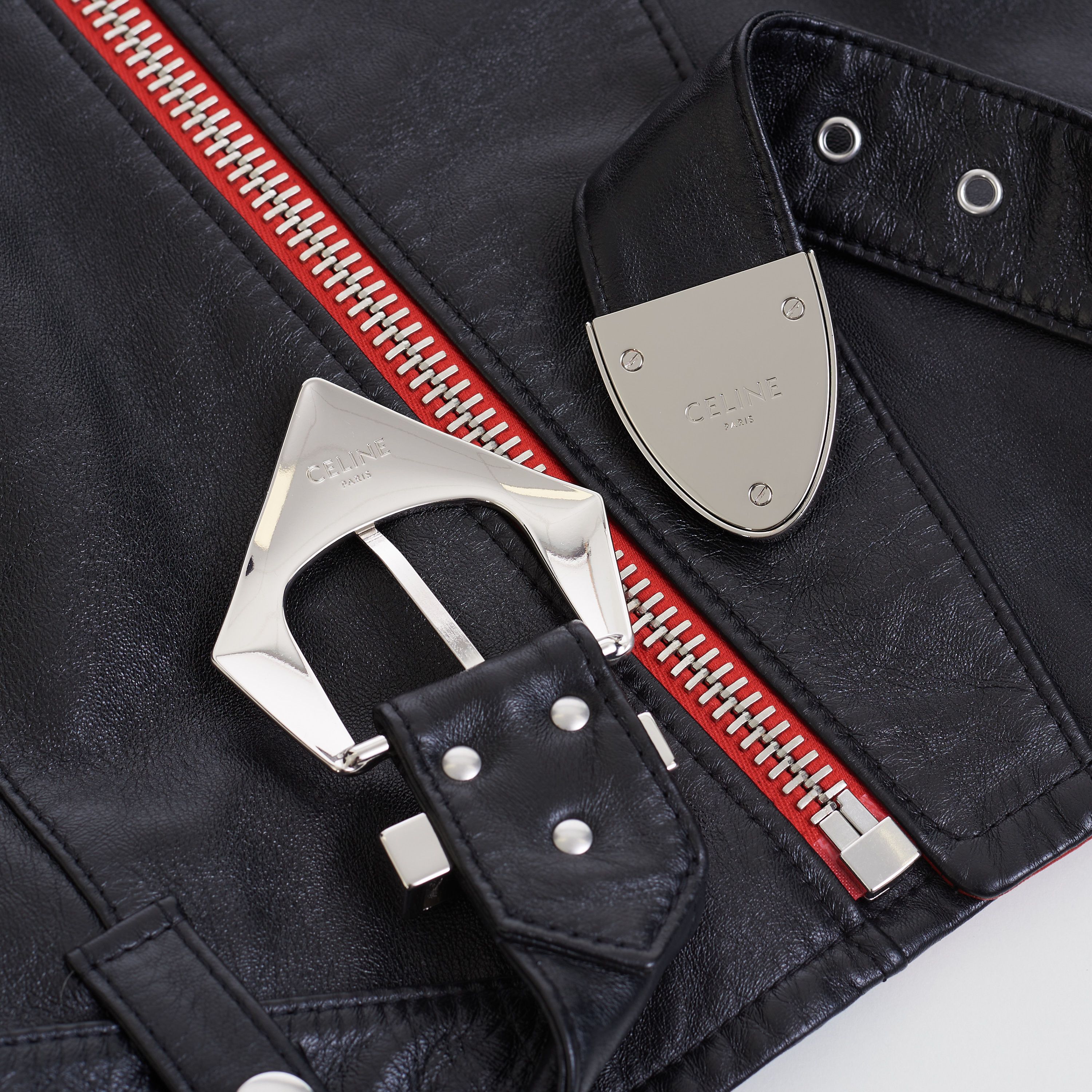 Celine Loose Fit Studded Biker Jacket In Black & Red Soft Lambskin Size US M / EU 48-50 / 2 - 17 Thumbnail