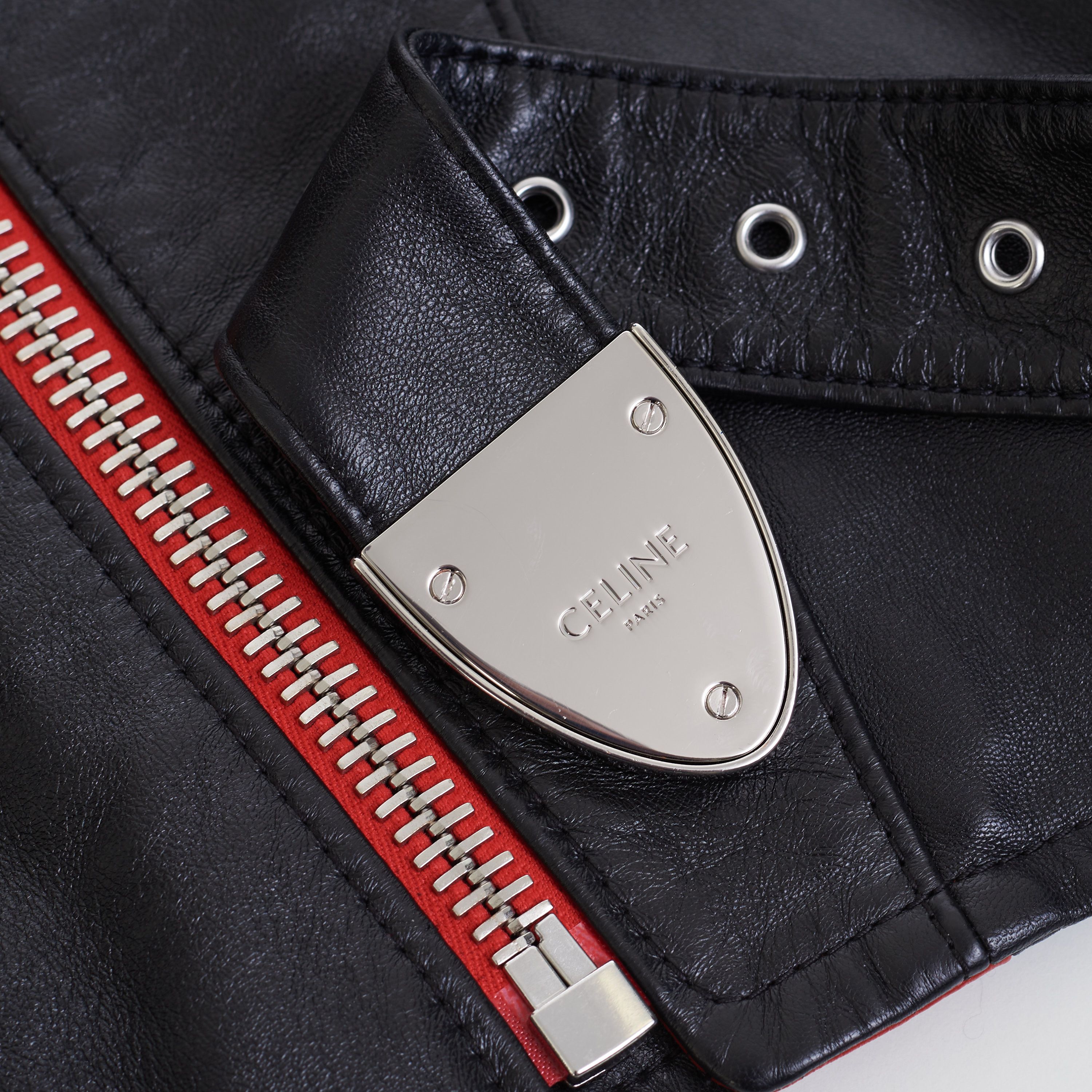 Celine Loose Fit Studded Biker Jacket In Black & Red Soft Lambskin Size US M / EU 48-50 / 2 - 15 Thumbnail
