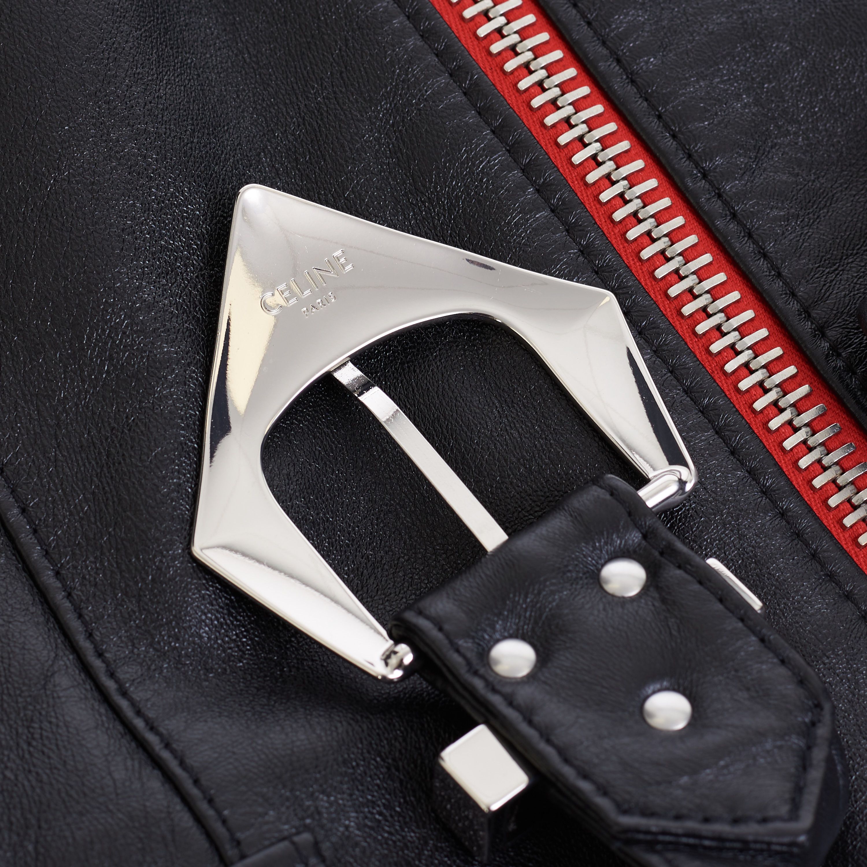 Celine Loose Fit Studded Biker Jacket In Black & Red Soft Lambskin Size US M / EU 48-50 / 2 - 16 Thumbnail