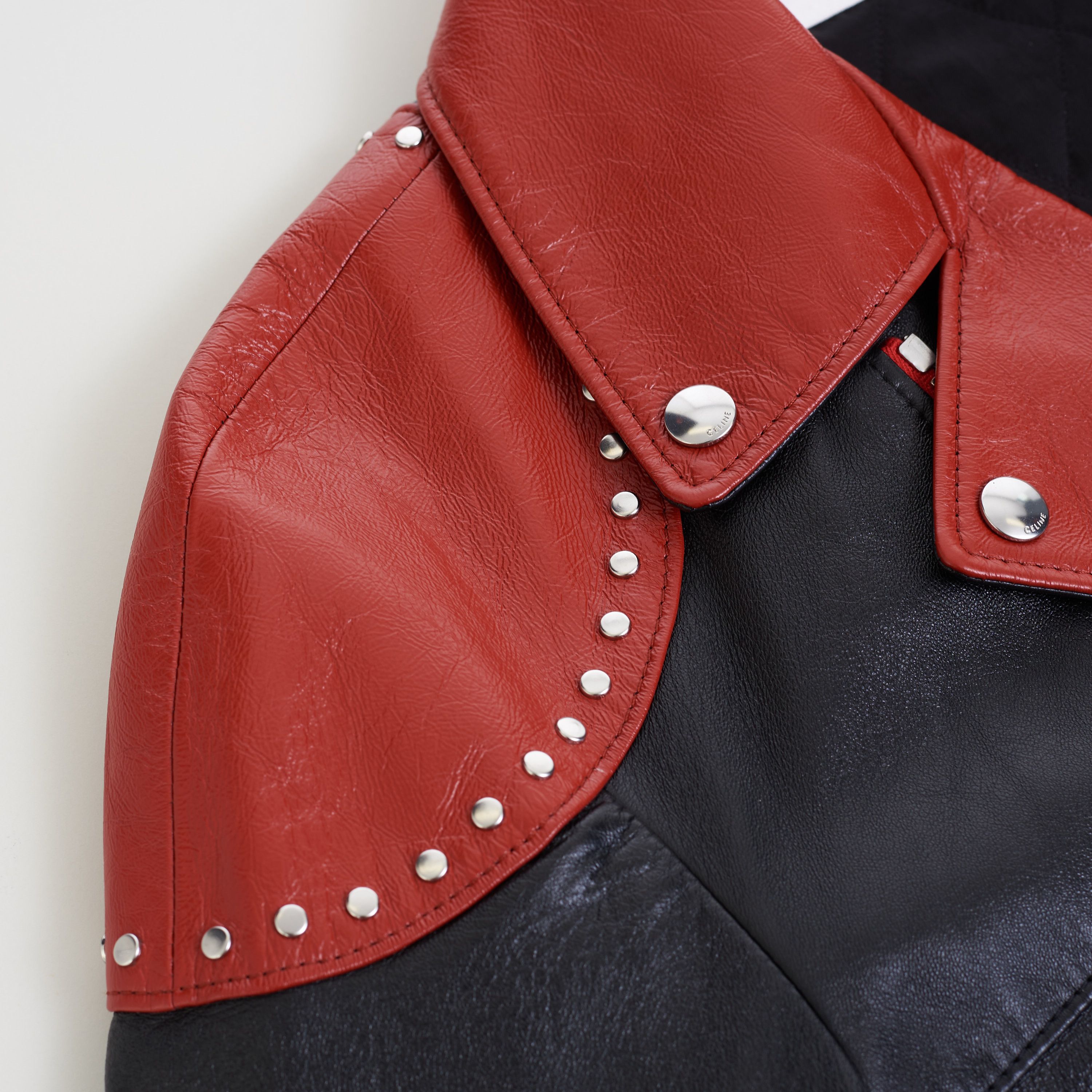 Celine Loose Fit Studded Biker Jacket In Black & Red Soft Lambskin Size US M / EU 48-50 / 2 - 12 Thumbnail