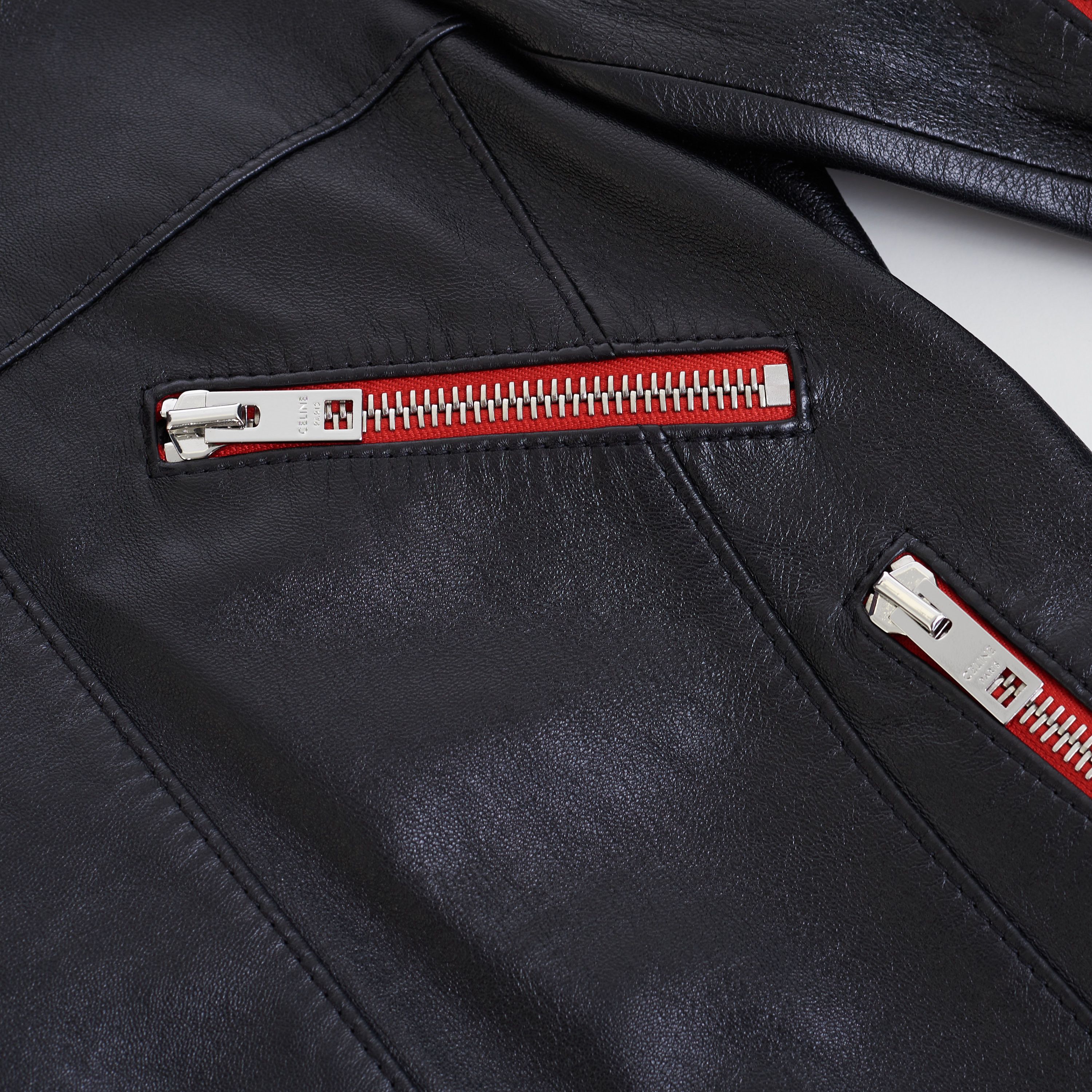 Celine Loose Fit Studded Biker Jacket In Black & Red Soft Lambskin Size US M / EU 48-50 / 2 - 22 Thumbnail