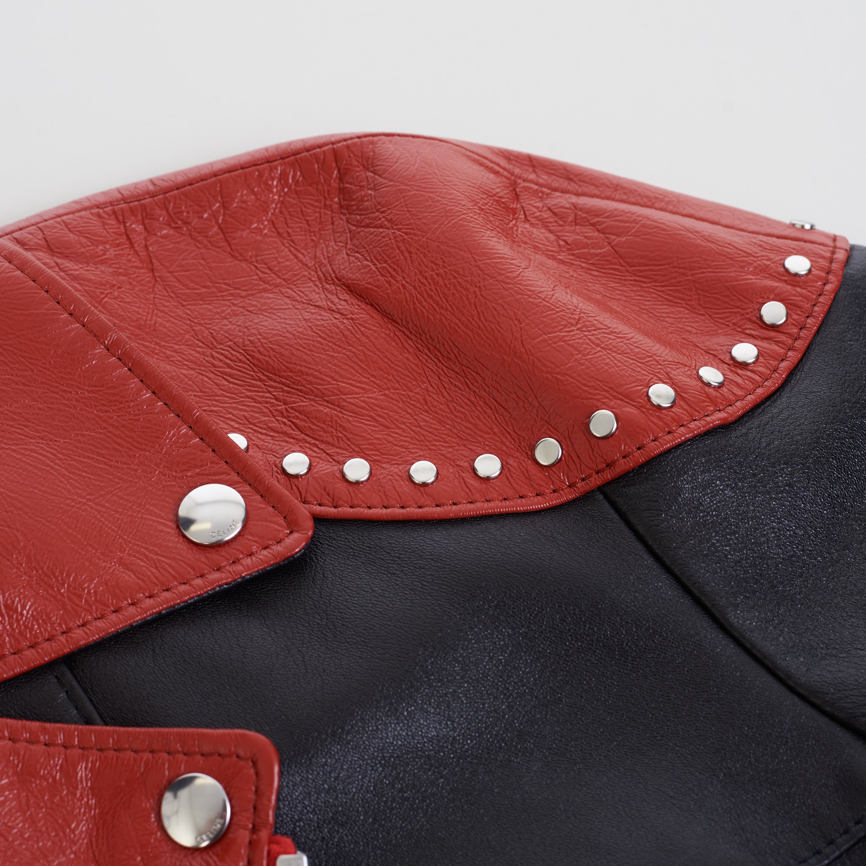 Celine Loose Fit Studded Biker Jacket In Black & Red Soft Lambskin Size US M / EU 48-50 / 2 - 13 Thumbnail