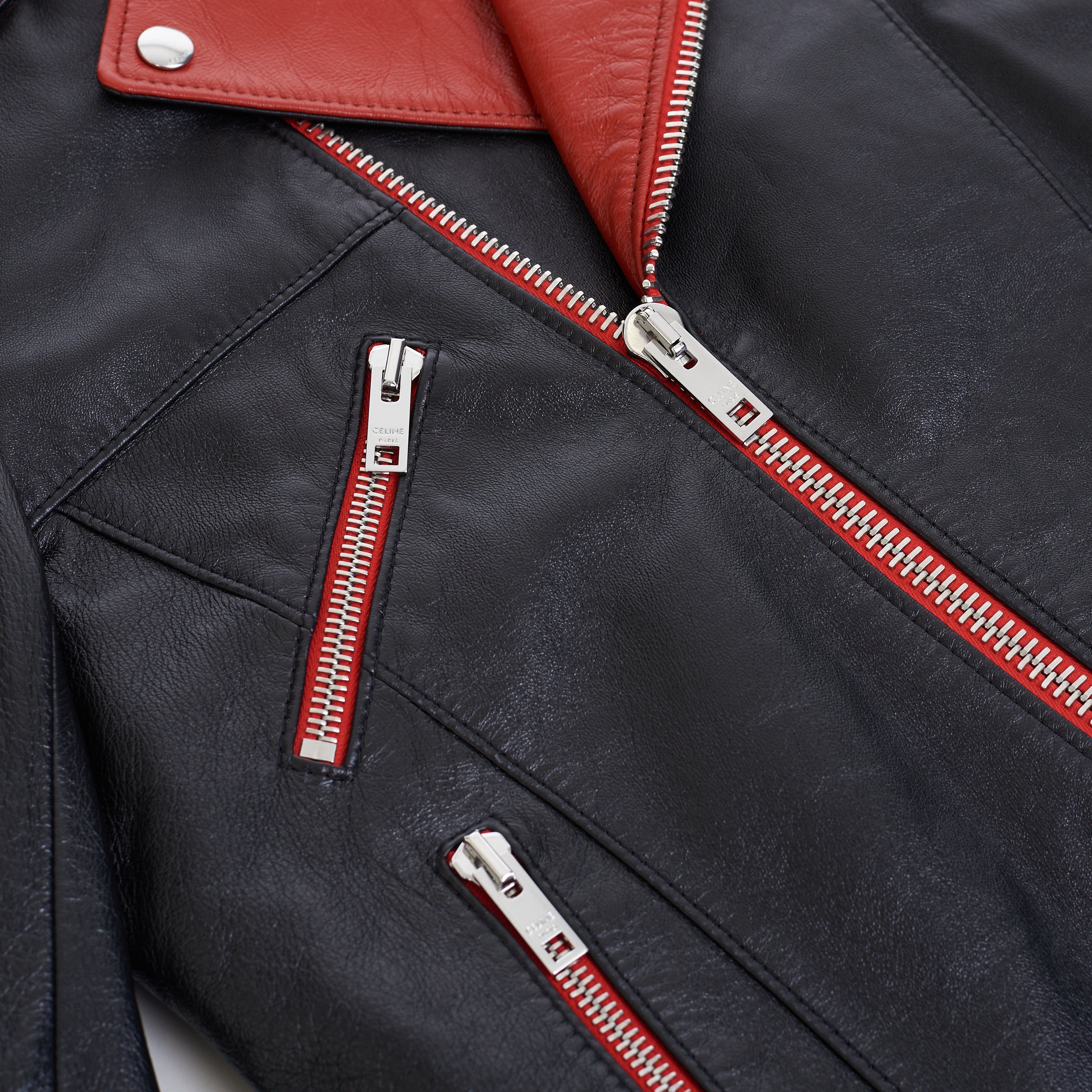 Celine Loose Fit Studded Biker Jacket In Black & Red Soft Lambskin Size US M / EU 48-50 / 2 - 24 Thumbnail