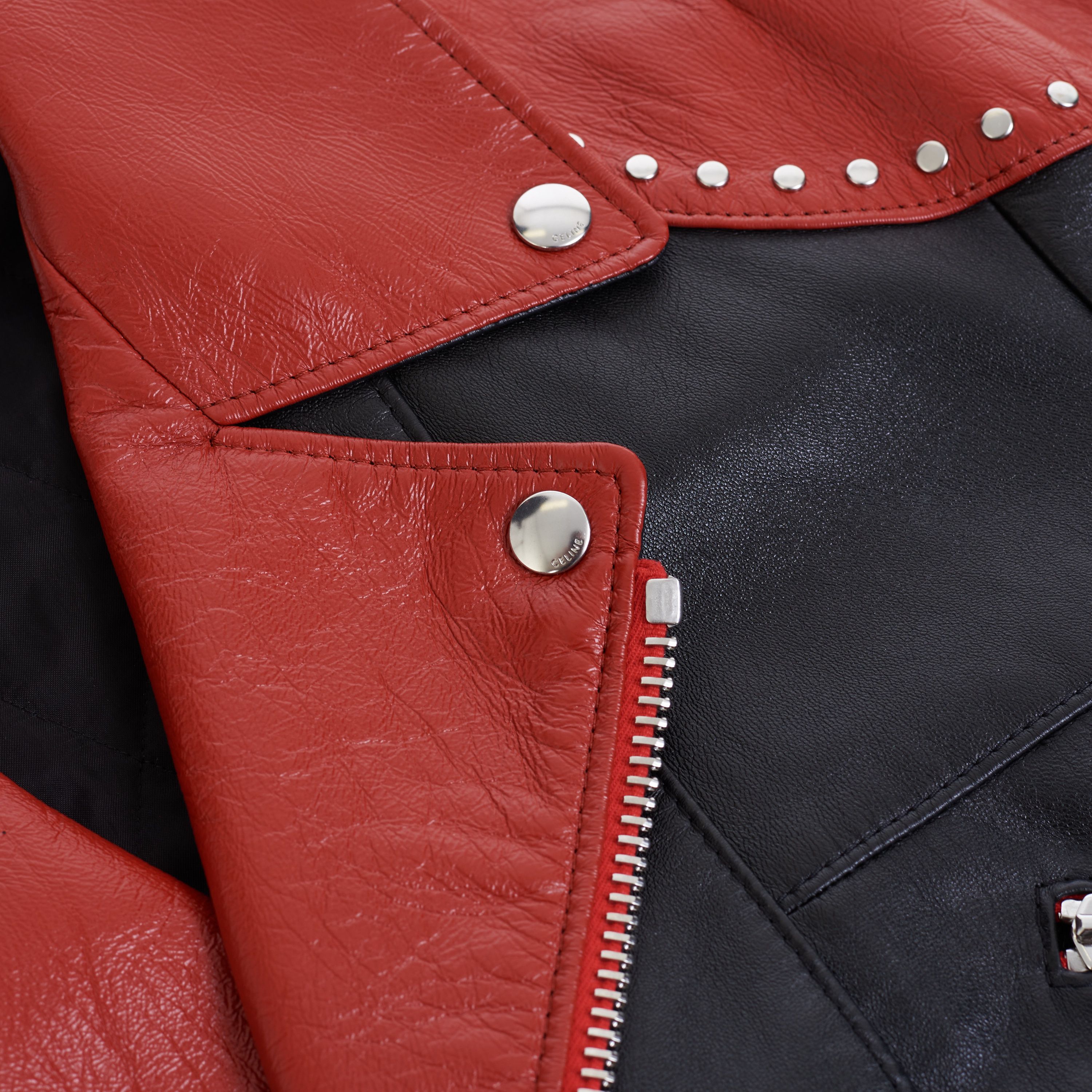 Celine Loose Fit Studded Biker Jacket In Black & Red Soft Lambskin Size US M / EU 48-50 / 2 - 11 Thumbnail