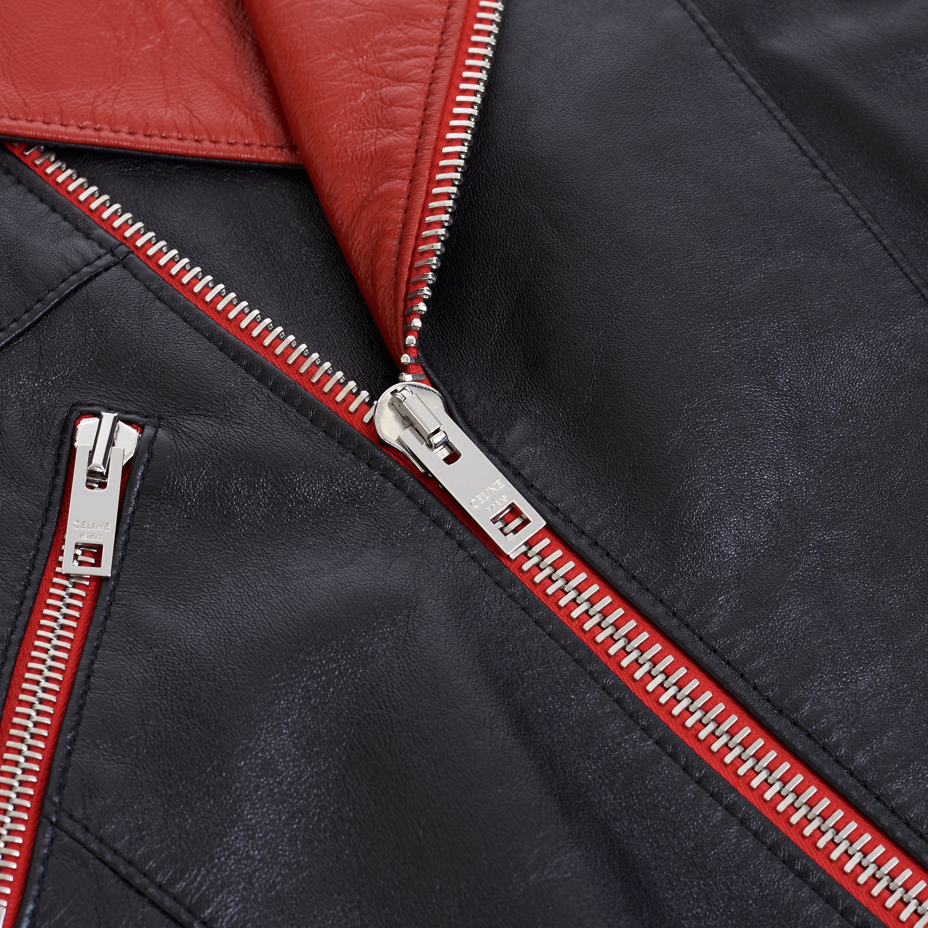 Celine Loose Fit Studded Biker Jacket In Black & Red Soft Lambskin Size US M / EU 48-50 / 2 - 23 Thumbnail