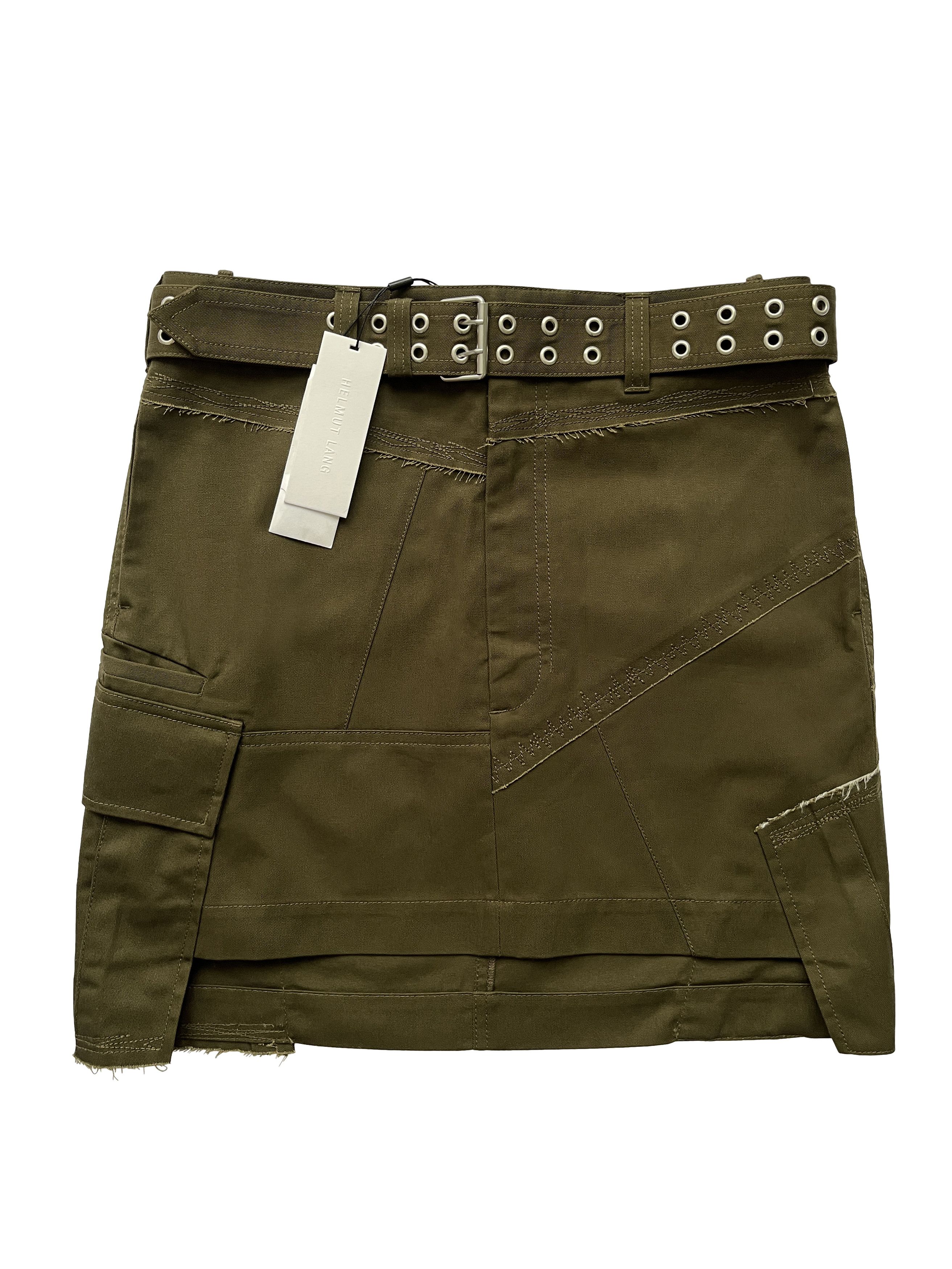 Helmut Lang ⚡️QUICK SALE⚡️Helmut Lang Khaki Asymmetric Cargo Mini Skirt Size 28" / US 6 / IT 42 - 1 Thumbnail