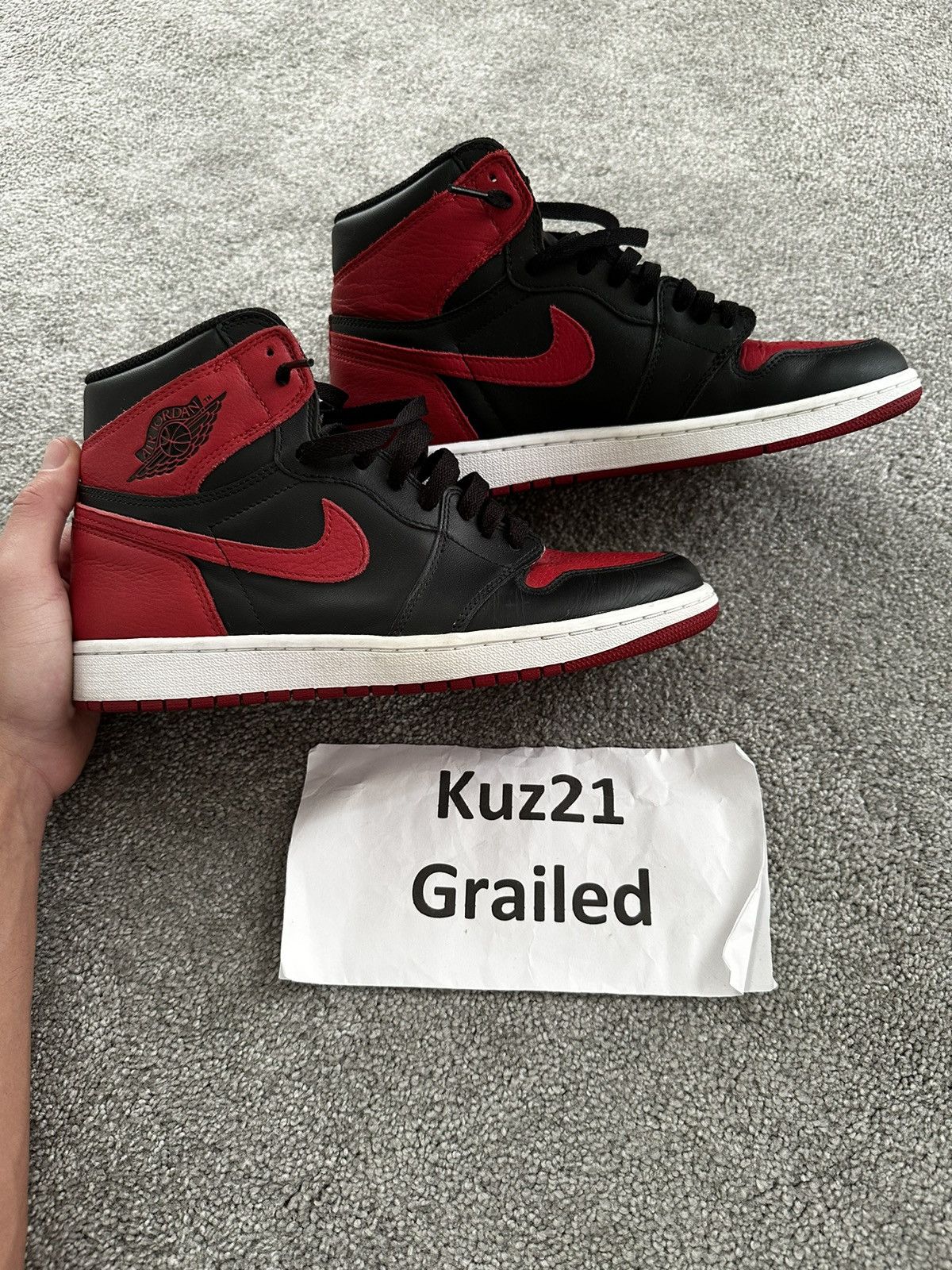 image of Jordan Nike Jordan 1 Retro High Bred Banned (2016) Shoes in Varsity Red, Men's (Size 9)
