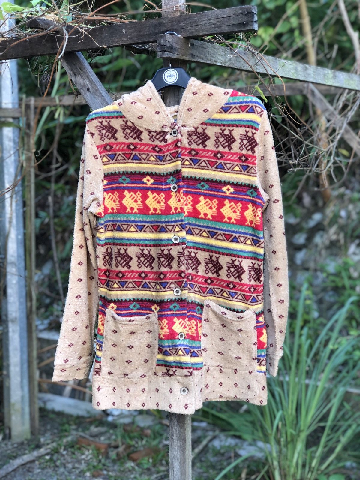 Japanese Brand Vintage 90's Fleece Navajo Native Sweater Hoodie Size S / US 4 / IT 40 - 1 Thumbnail