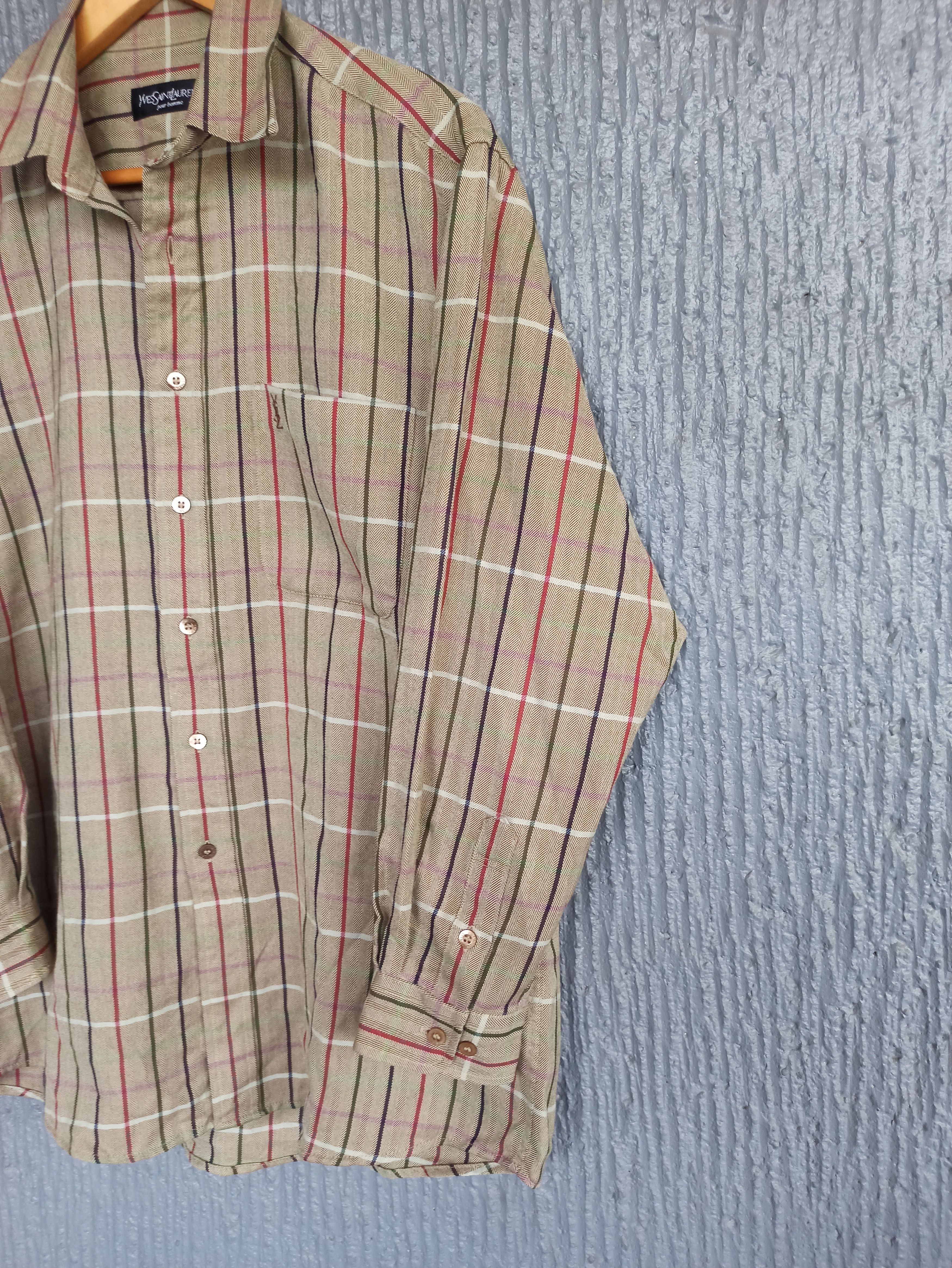 Saint Laurent Paris Vintage YSL Button Up Flannel Polo LS Size US L / EU 52-54 / 3 - 3 Thumbnail