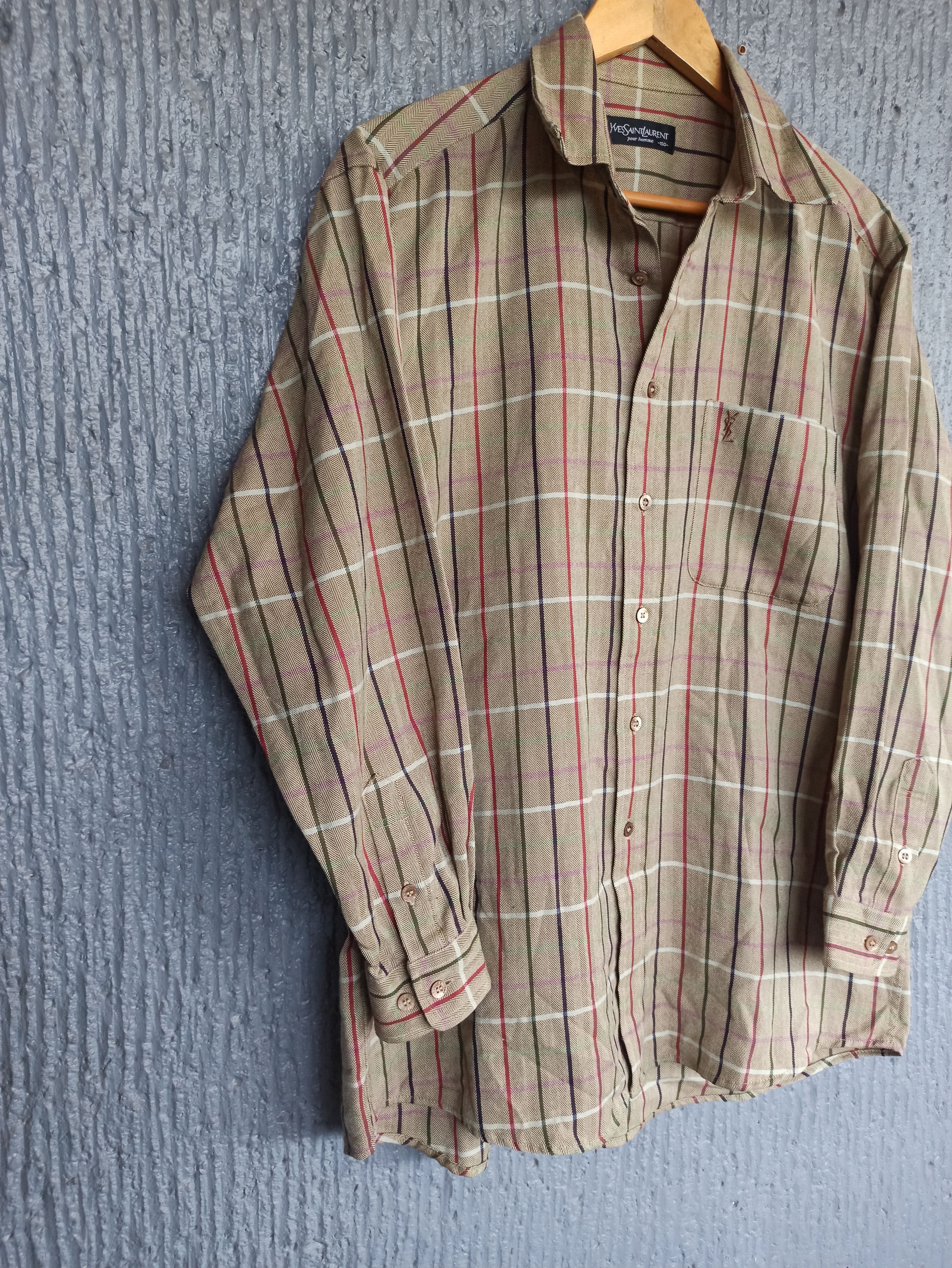 Saint Laurent Paris Vintage YSL Button Up Flannel Polo LS Size US L / EU 52-54 / 3 - 2 Thumbnail
