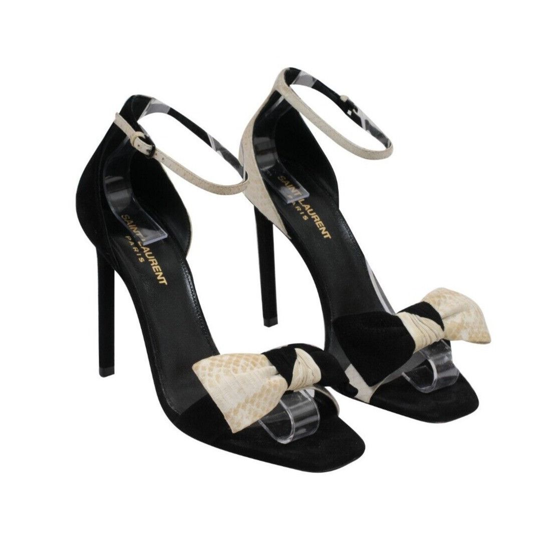 Saint Laurent Paris Amber Bow Tie Sandals Black White Size US 9 / IT 39 - 11 Thumbnail