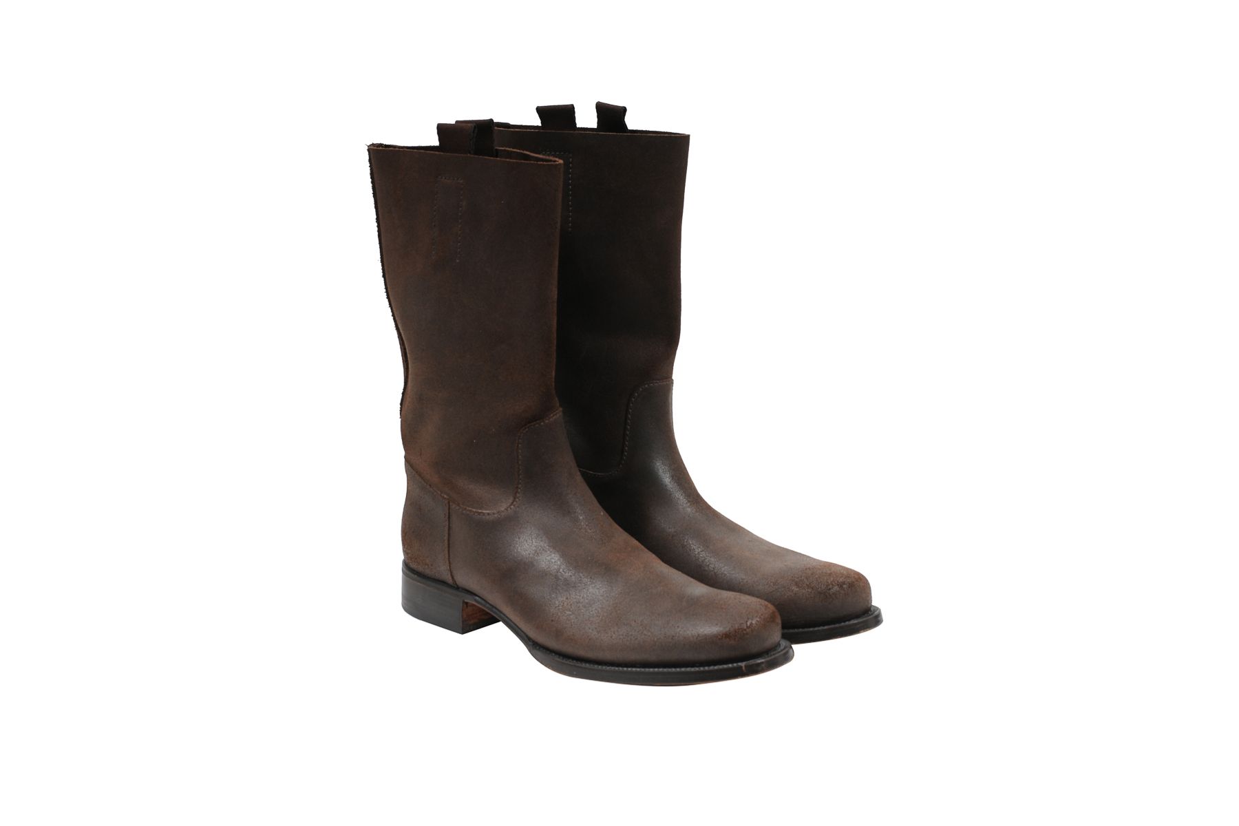 Pre-owned Prada Brown Leather Western Moto Riding Boots