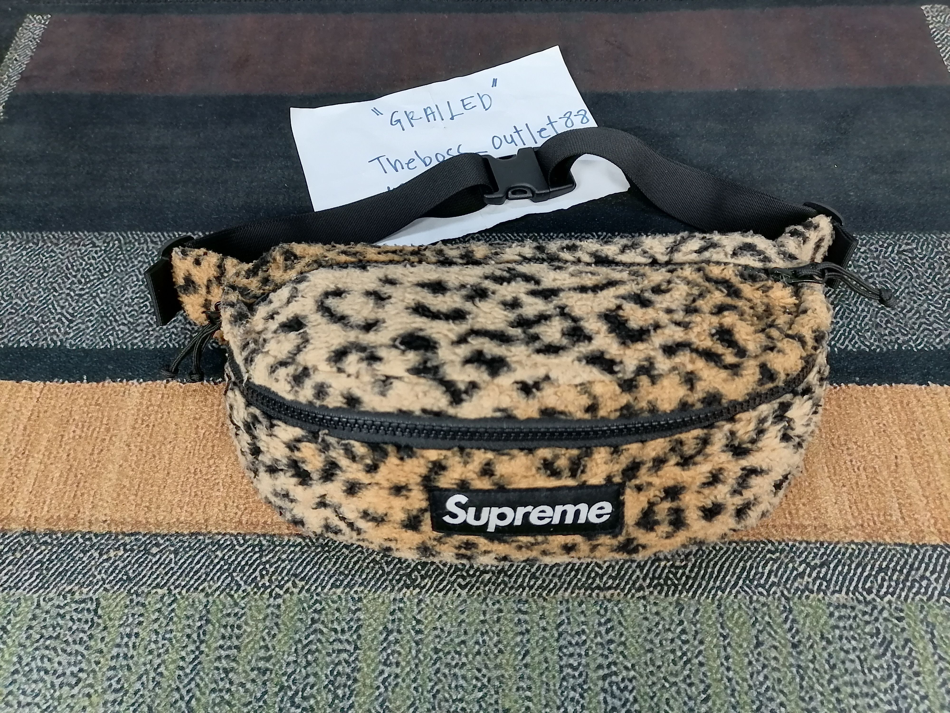 image of Authentic Supreme Leopard Fleece Waist / Crossbody Bag, Men's