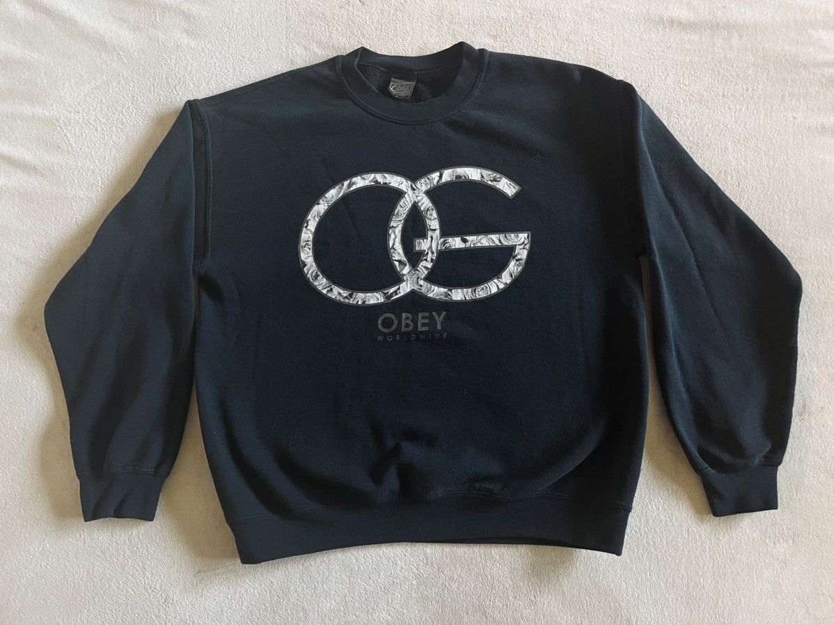 Obey × Vintage Obey Chainlink Logo Crewneck Sweatshirt (Black) - Medium Size US M / EU 48-50 / 2 - 2 Thumbnail