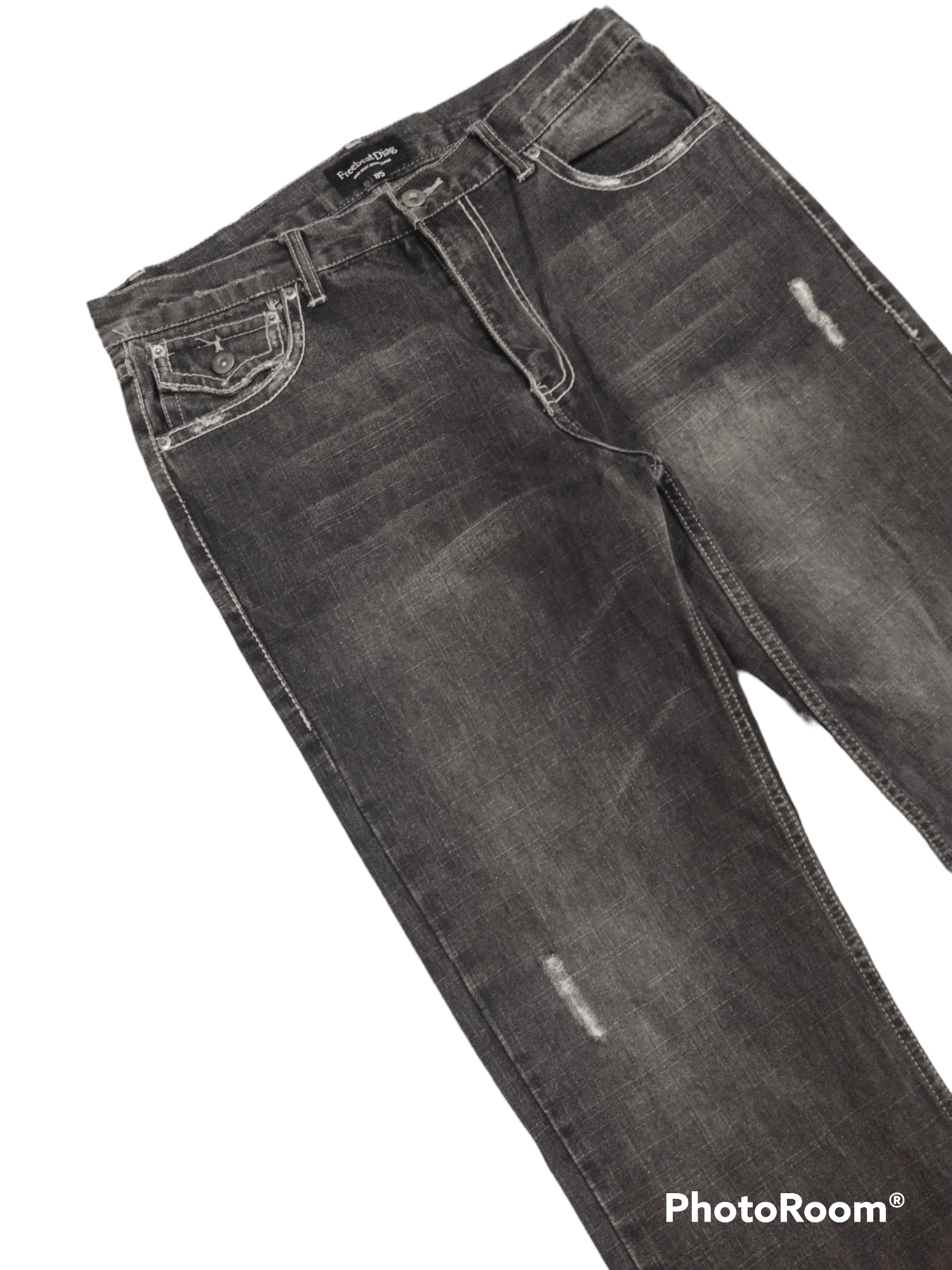 Japanese Brand FLARE🔥WASHED BLACK GRAY FREEBEAT DIAG Size US 33 - 5 Thumbnail