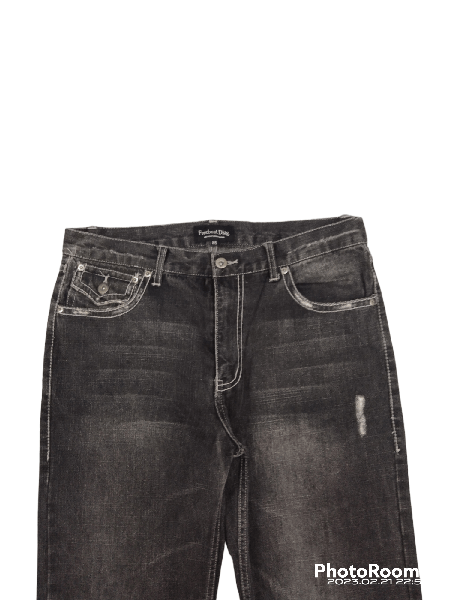 Japanese Brand FLARE🔥WASHED BLACK GRAY FREEBEAT DIAG Size US 33 - 3 Thumbnail