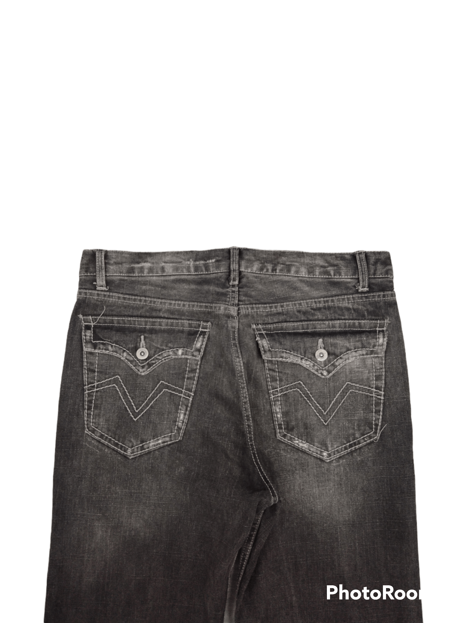 Japanese Brand FLARE🔥WASHED BLACK GRAY FREEBEAT DIAG Size US 33 - 4 Thumbnail
