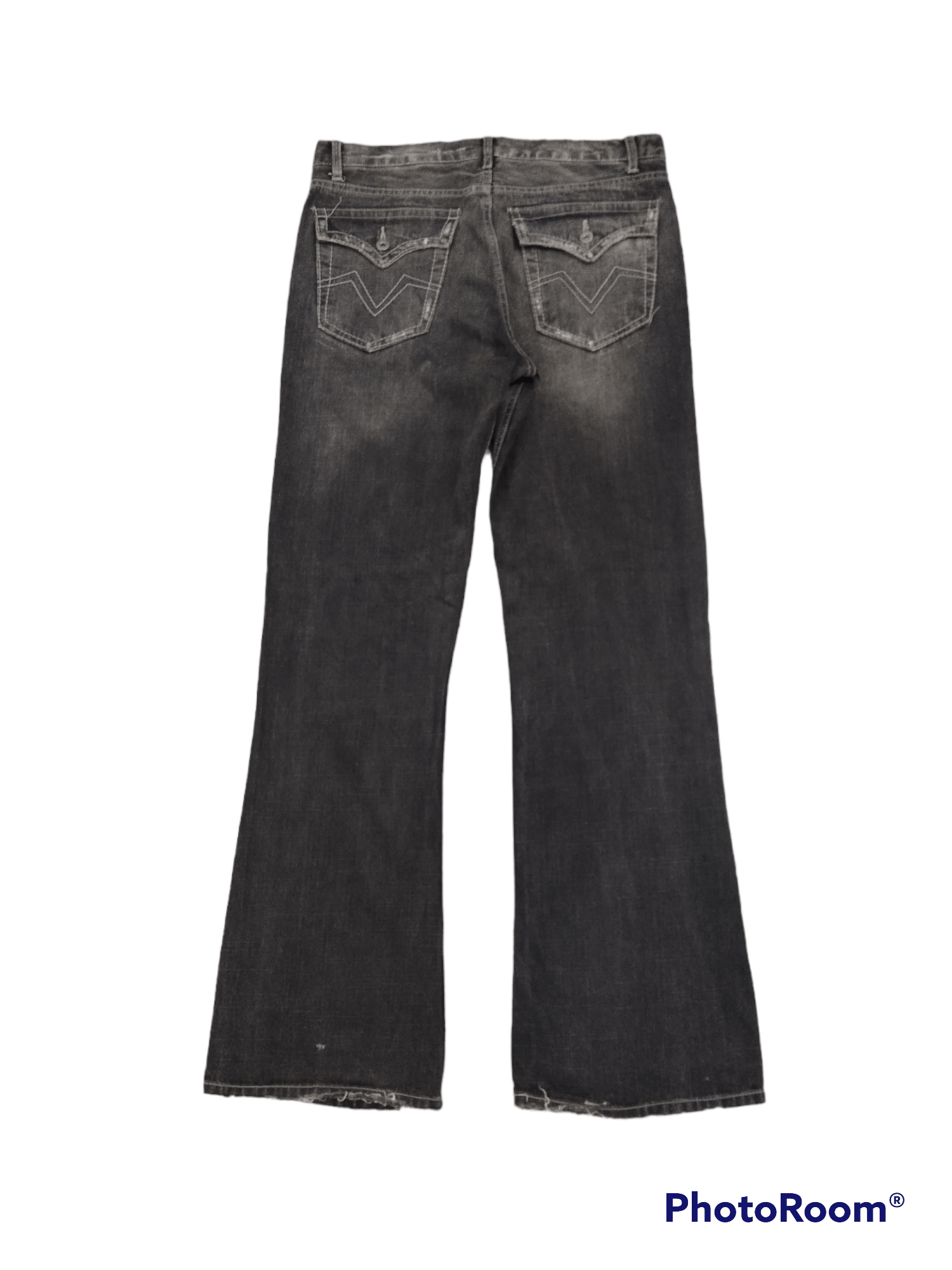 Japanese Brand FLARE🔥WASHED BLACK GRAY FREEBEAT DIAG Size US 33 - 2 Thumbnail