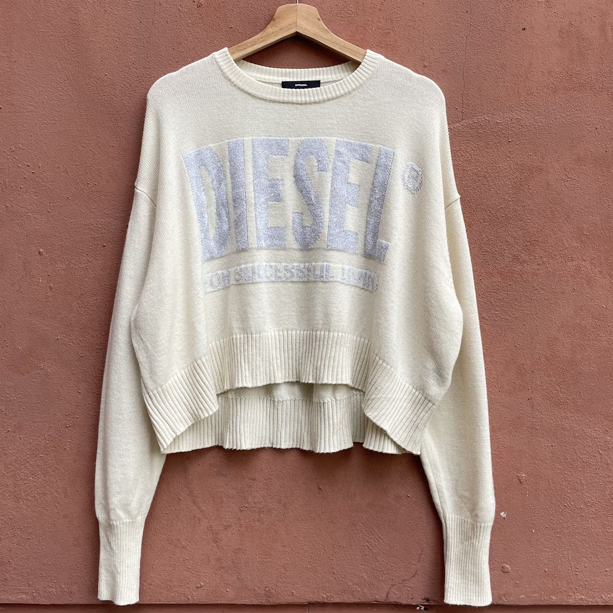 Diesel Vintage Y2K Diesel Big Logo Cropped Knit Sweater Size XS / US 0-2 / IT 36-38 - 1 Thumbnail