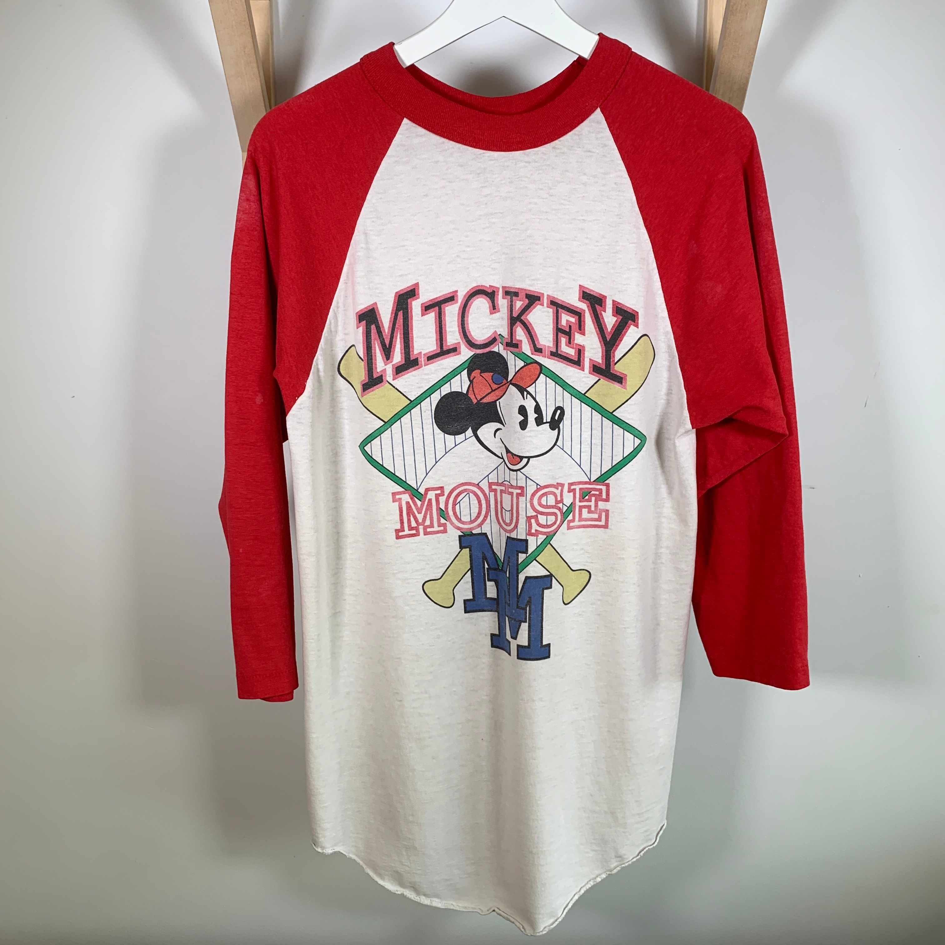 Pre-owned Disney X Mickey Mouse 80's 90's Mickey Mouse Disney Baseball Shirt Travis Style In Red White