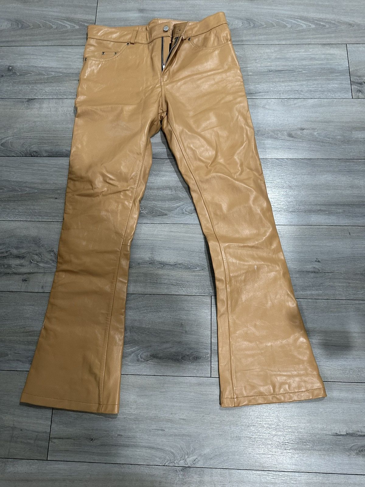 image of Nyrva Leather Flare Pant in Beige, Men's (Size 36)