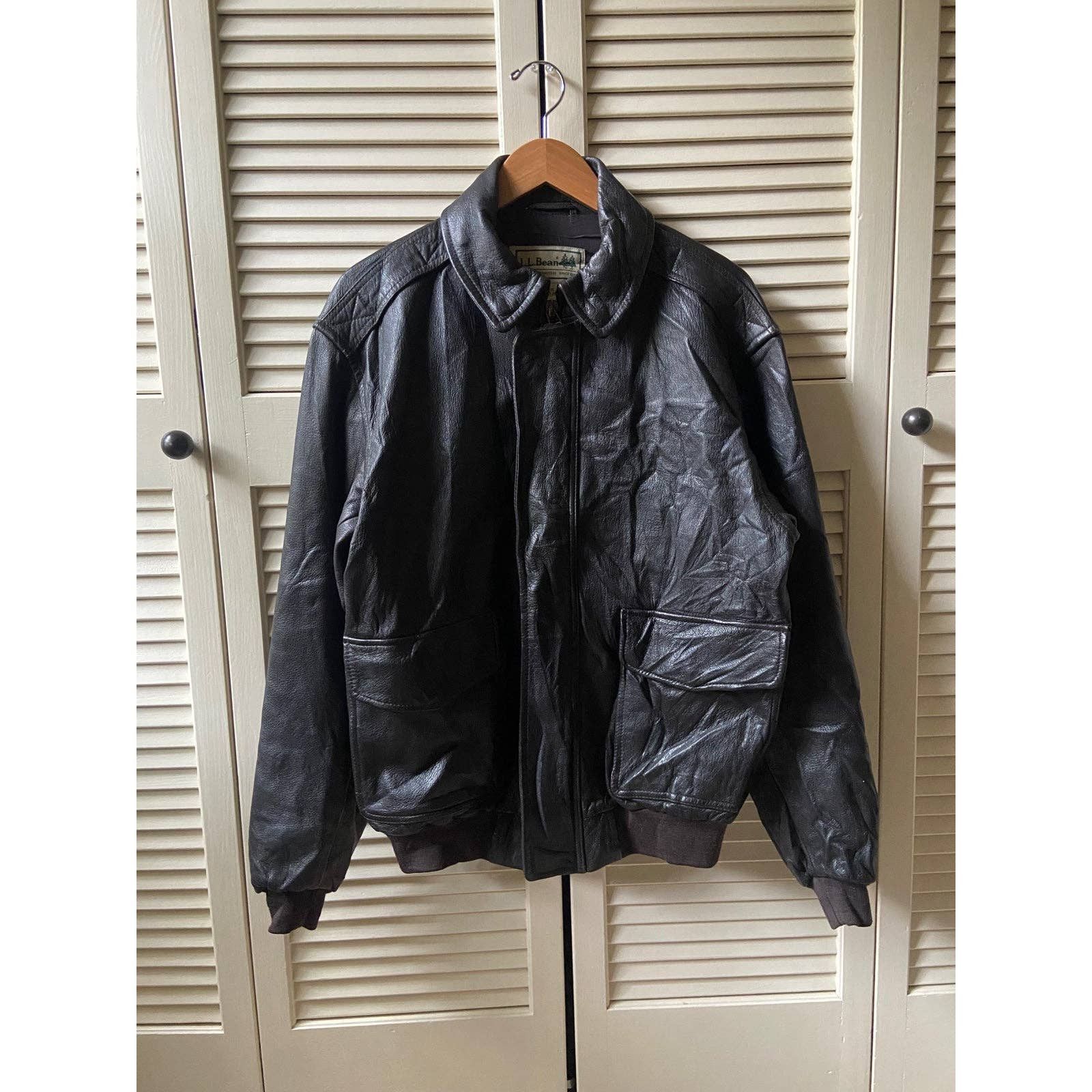 image of L L Bean x Military Ll Bean Goatskin Black Leather A-2 Flight Zip Jacket Size L, Men's