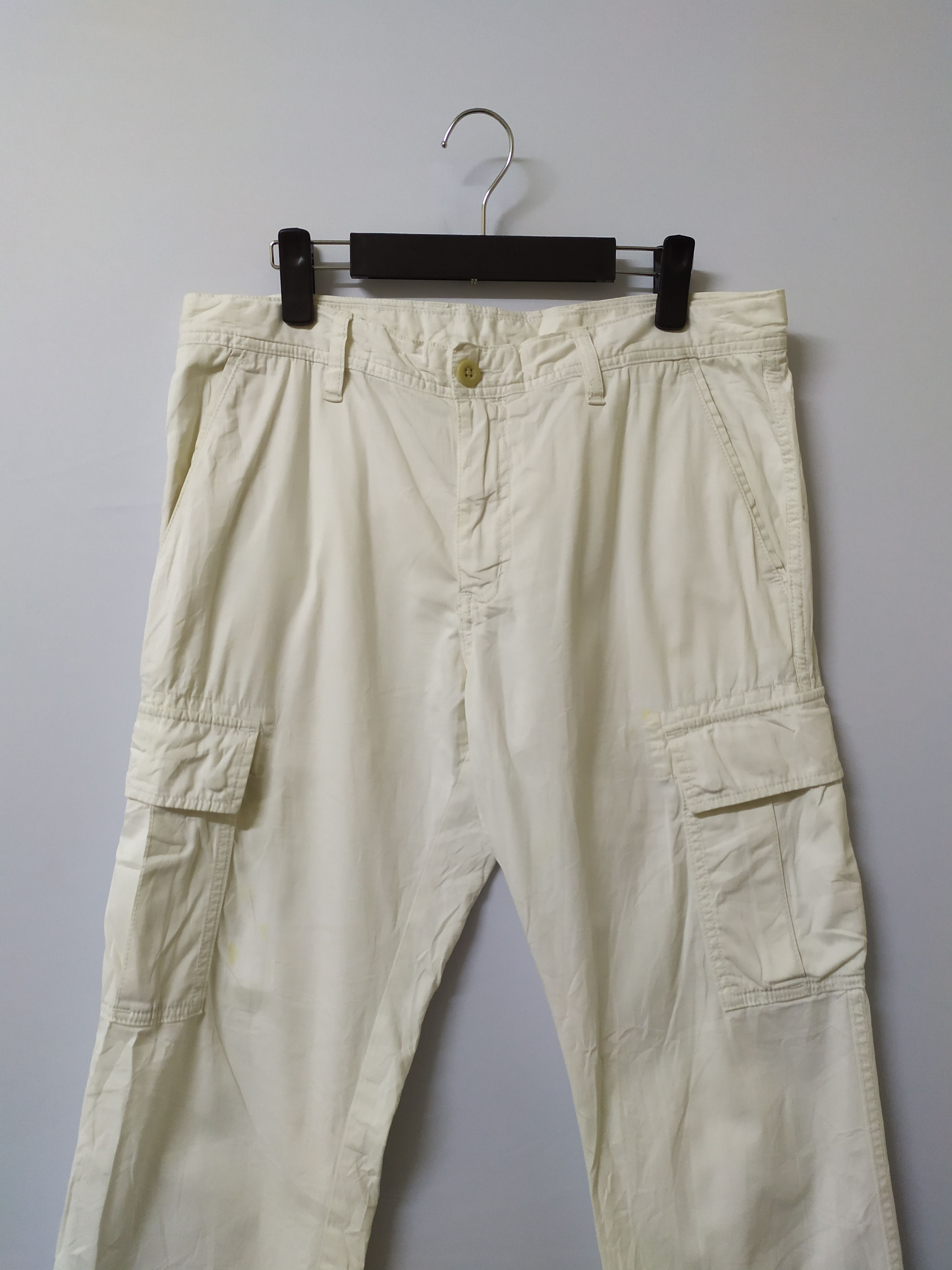 Japanese Brand × White's Boots JAPANESE BRAND FADED WHITE YELLOW CARGO PANTS Size US 34 / EU 50 - 2 Thumbnail