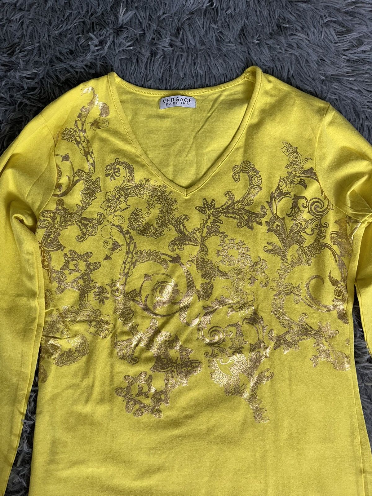 Versace × Vintage Versace Parfums line yellow diamond Y2K vintage longsleeve Size M / US 6-8 / IT 42-44 - 5 Thumbnail