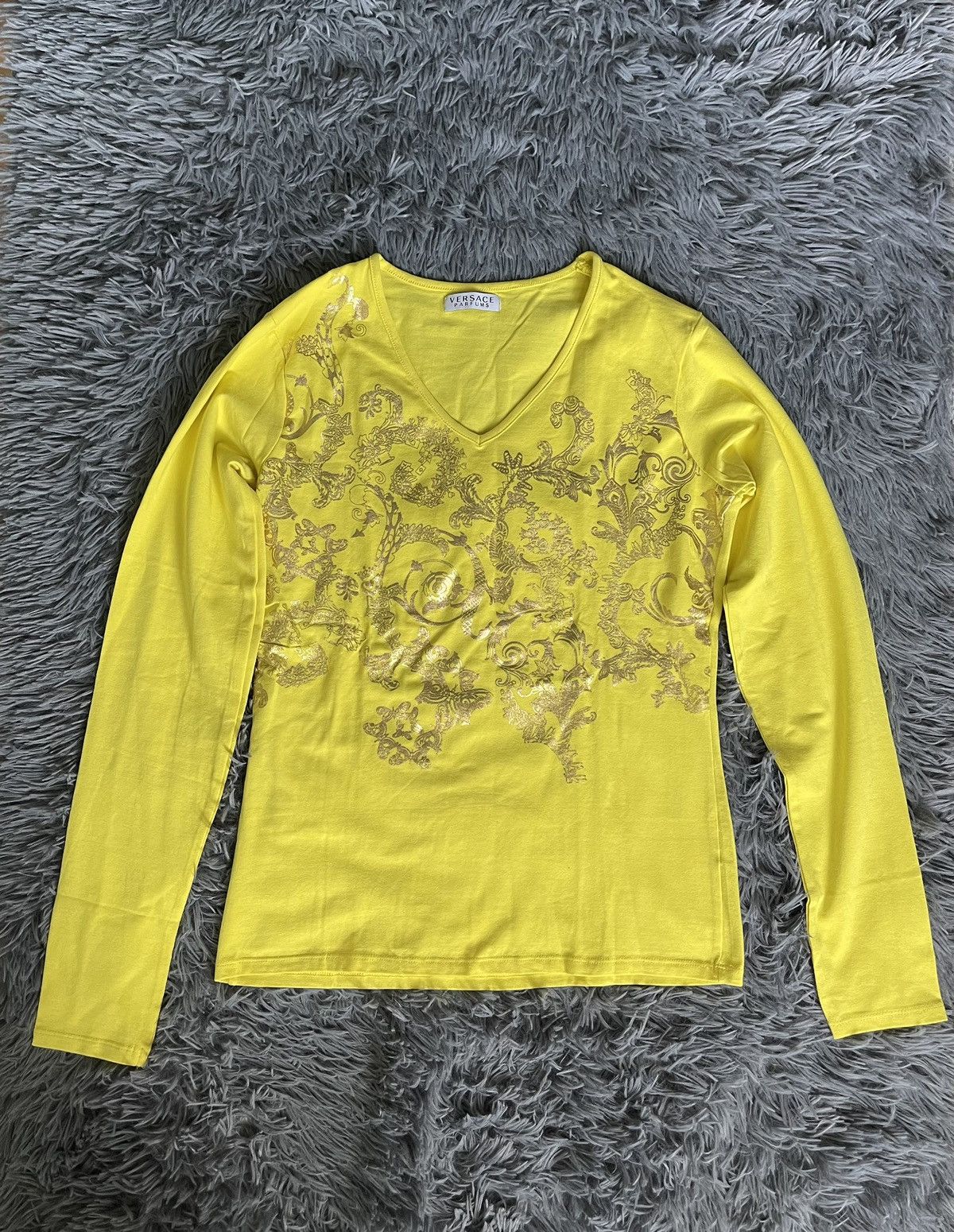 Versace × Vintage Versace Parfums line yellow diamond Y2K vintage longsleeve Size M / US 6-8 / IT 42-44 - 2 Thumbnail