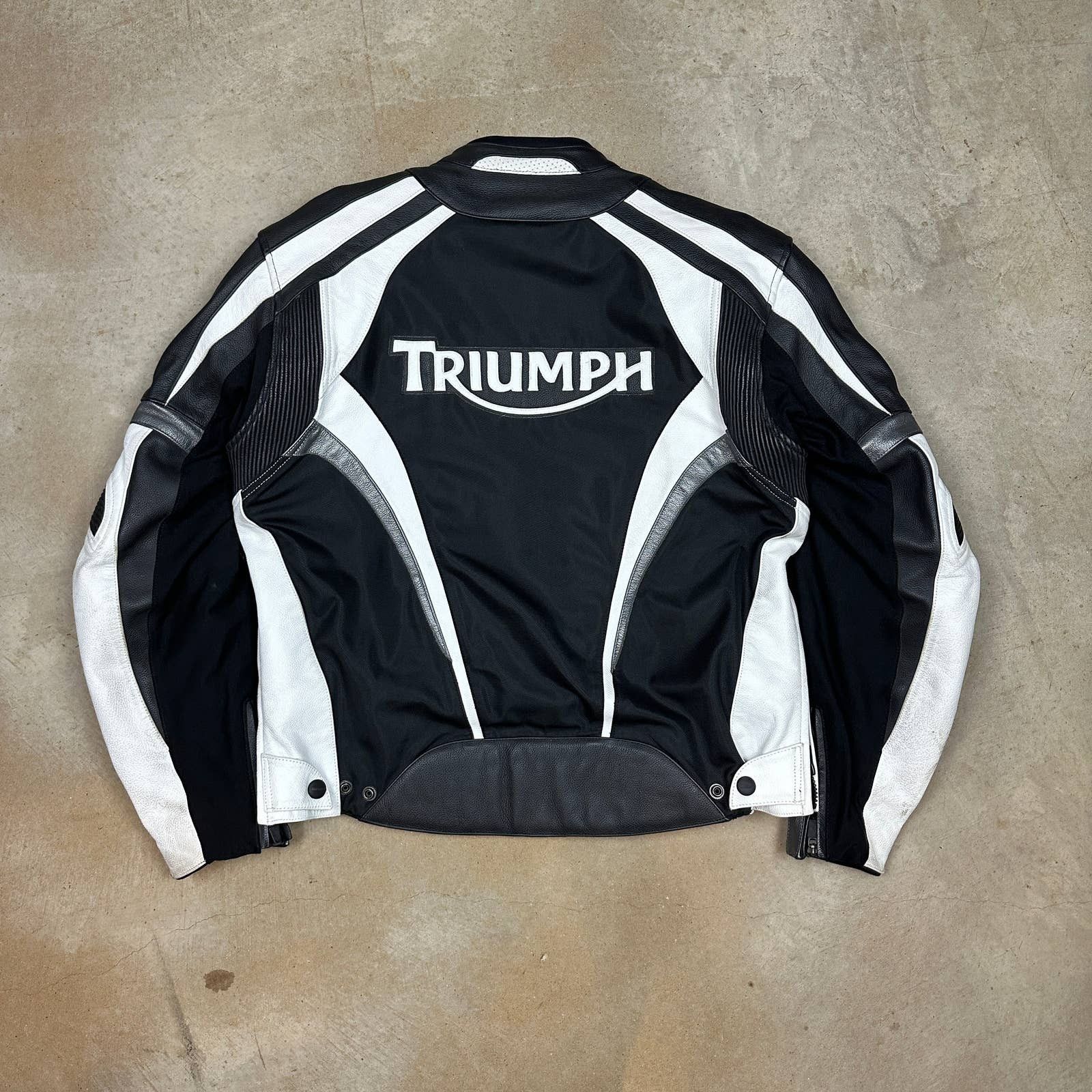 00s Black White Triumph Leather Motorcycle Riding Jacket U30 Leather Jackets