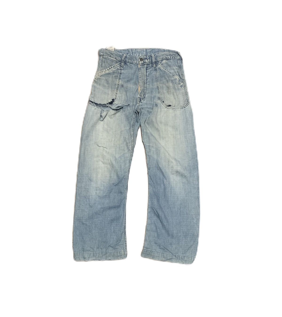 image of 45Rpm x Distressed Denim Vintage 45 Rpm Faded Blue Denim Jeans Distressed in Light Blue Denim (Size