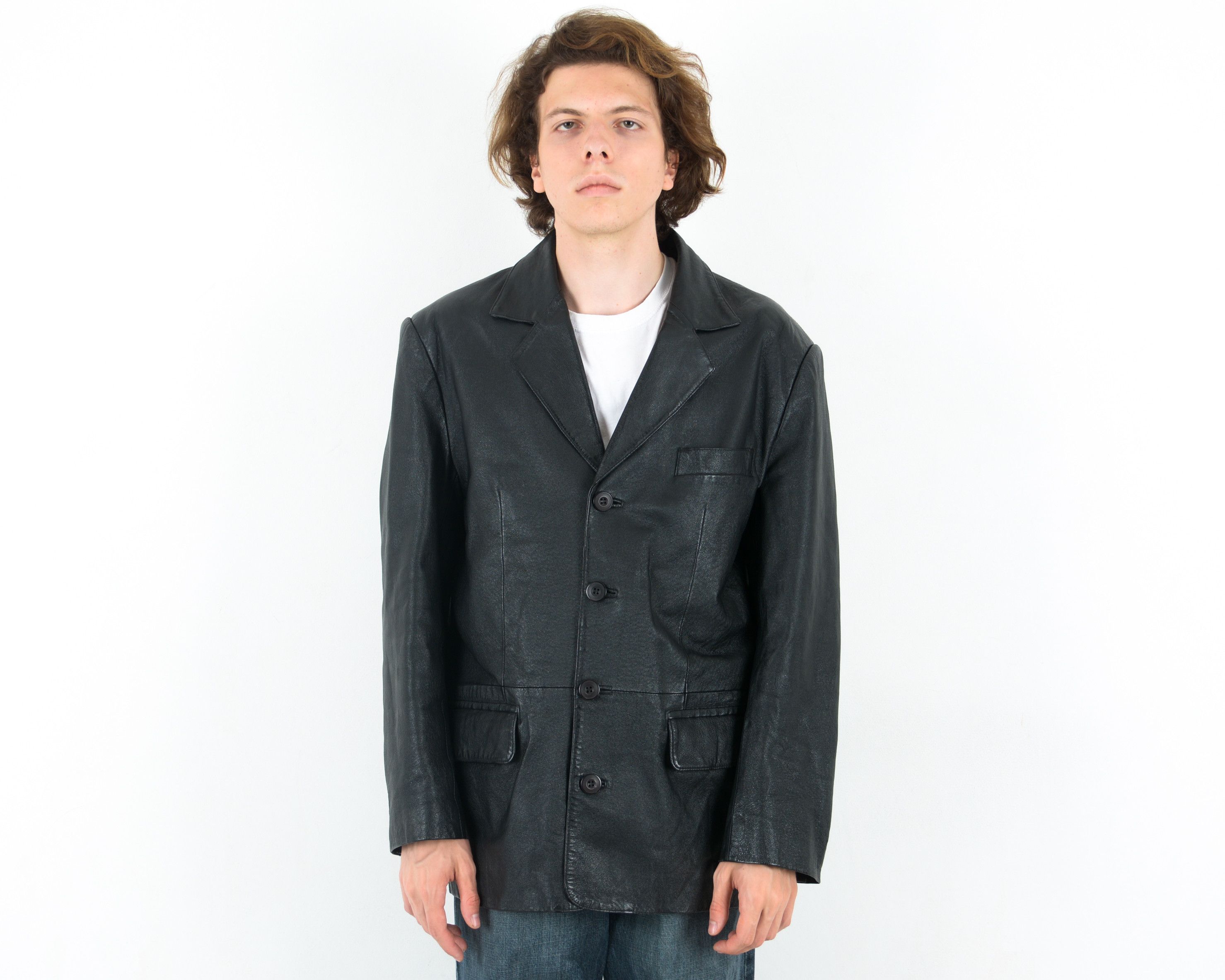 Leather BERTO LUCCI Genuine Leather Jacket Coat Blazer Button Retro Size US L / EU 52-54 / 3 - 1 Thumbnail