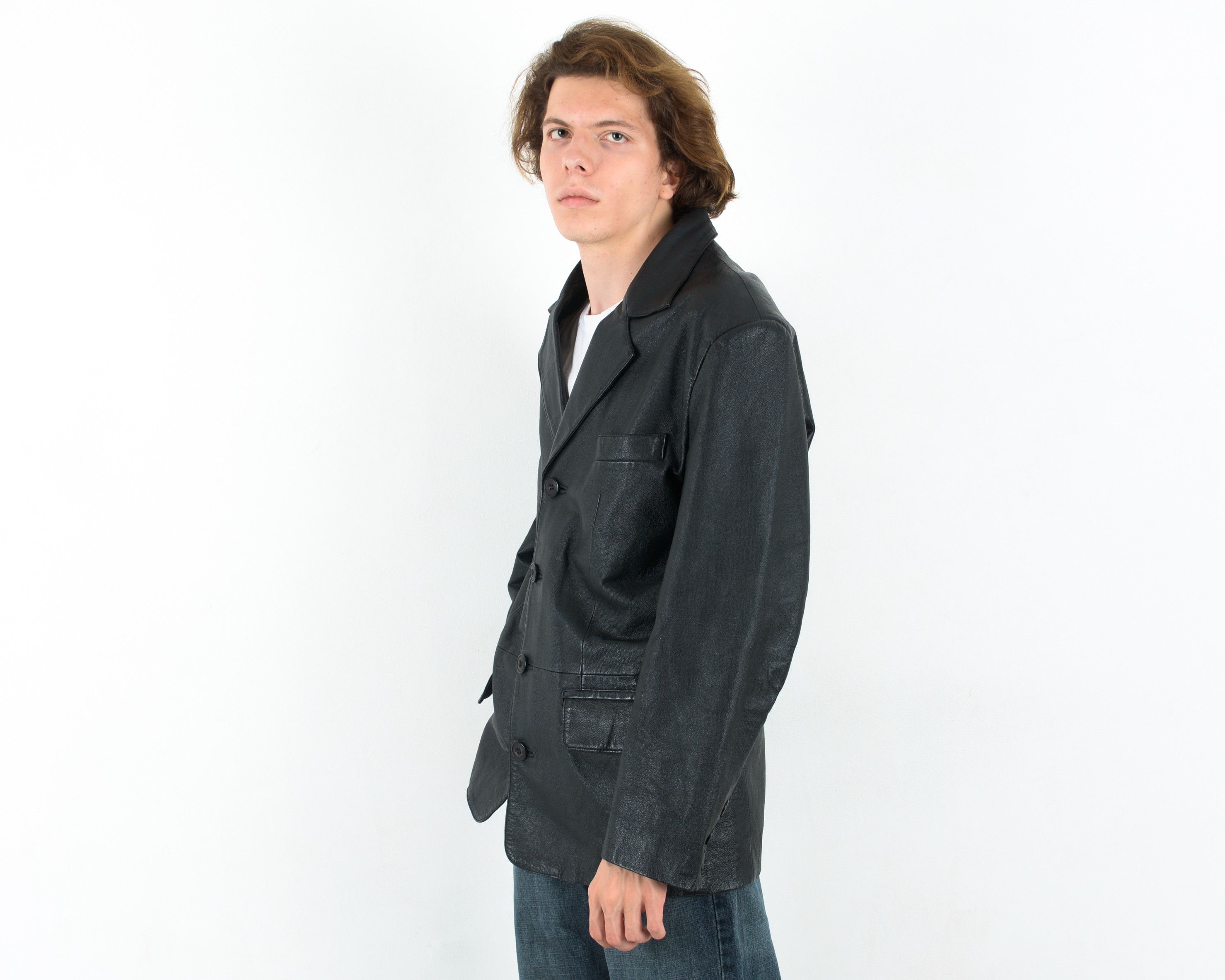 Leather BERTO LUCCI Genuine Leather Jacket Coat Blazer Button Retro Size US L / EU 52-54 / 3 - 2 Thumbnail
