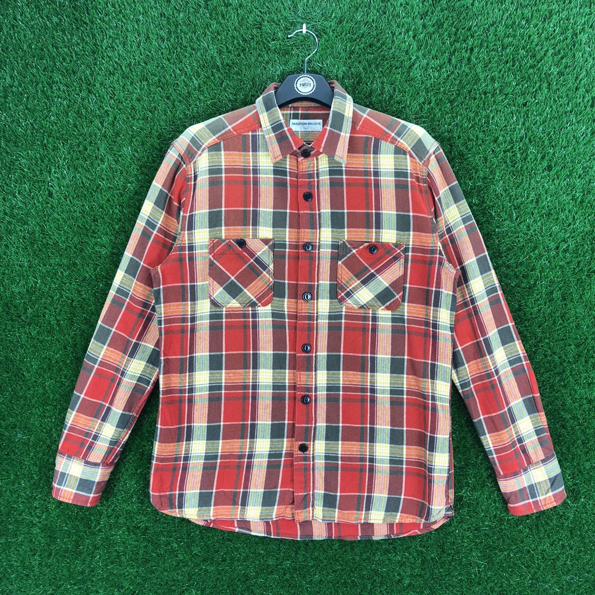 Japanese Brand Vintage Flannel Checkered Double Pocket Cat Eye Button Size L / US 10 / IT 46 - 1 Thumbnail