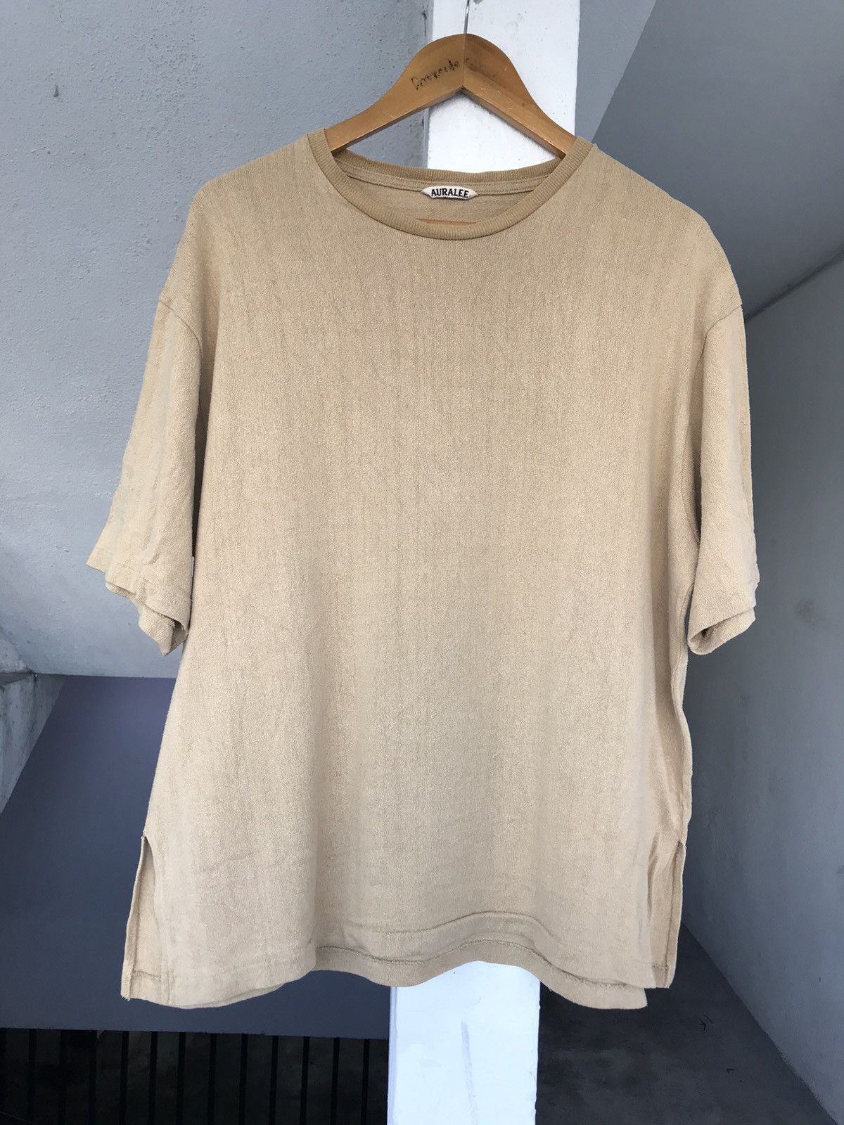 image of Auralee Plaid Tee in Mustard, Men's (Size Large)