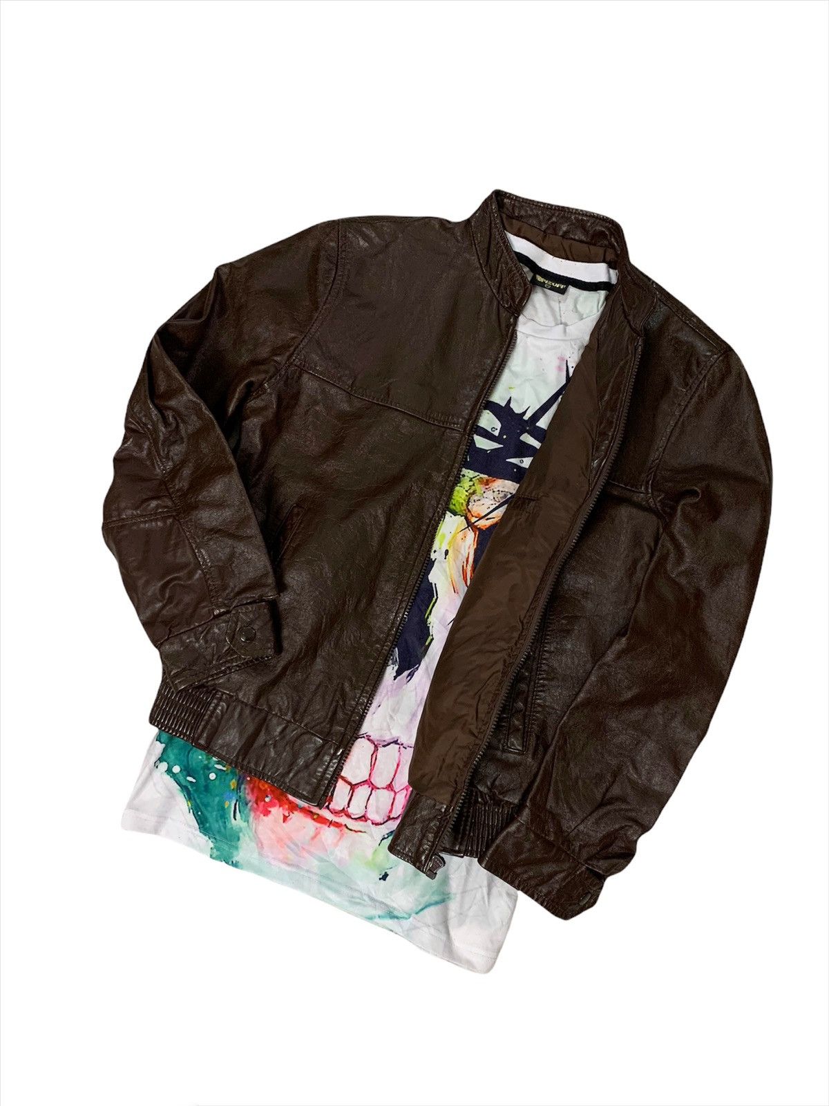 image of The Men’S Store Pour Homme Brown Leather Jacket, Men's (Size Medium)