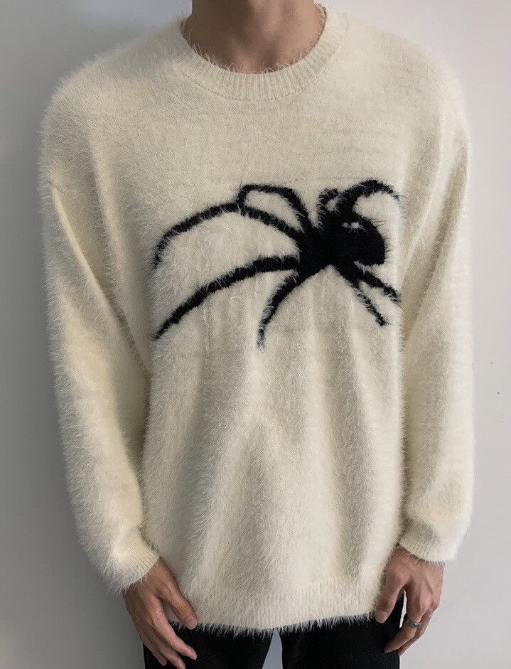 image of Vintage Retro Punk Super Soft Spider Premium Mohair Sweater Jumper in Off White, Men's (Size Medium