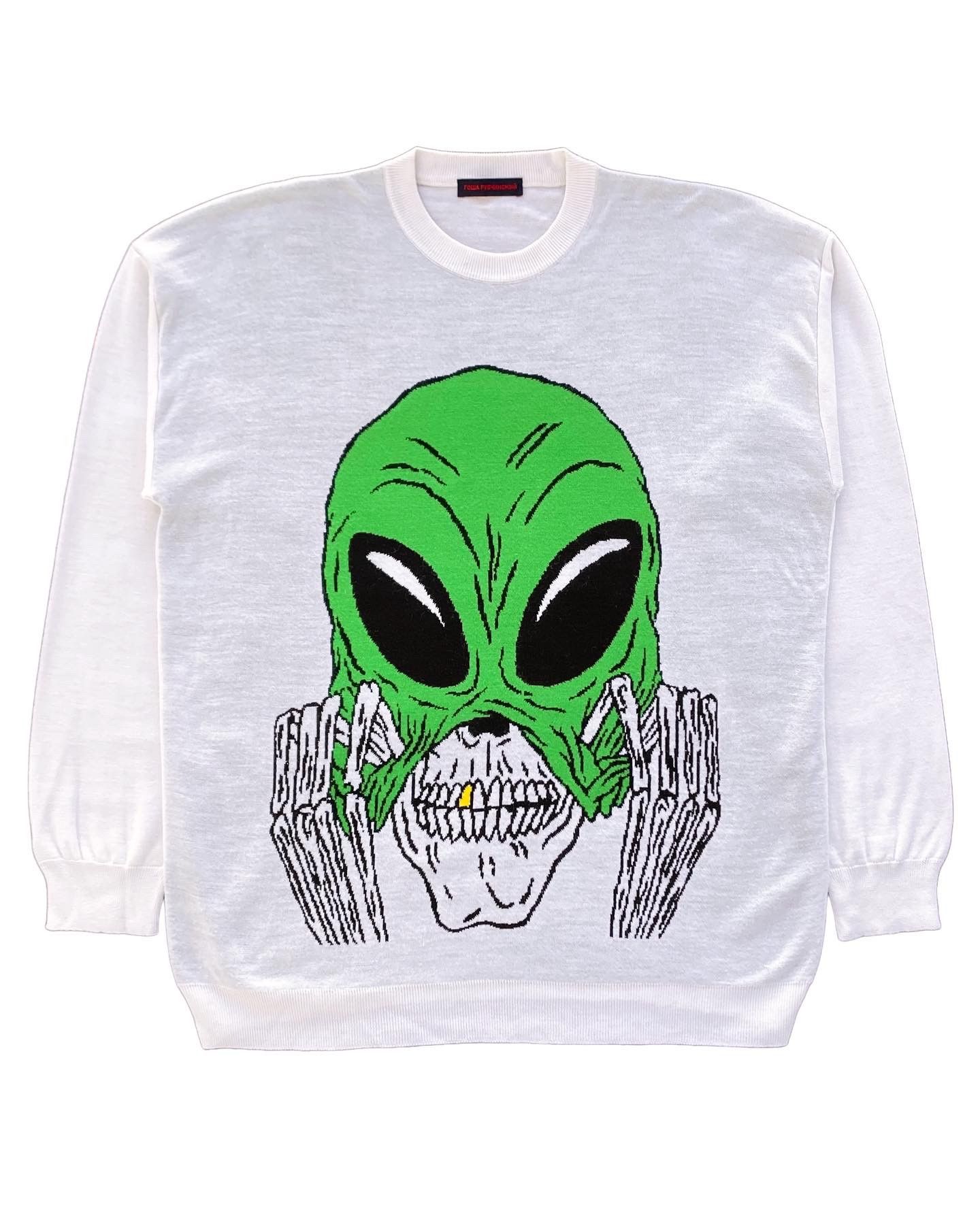 image of Gosha Rubchinskiy S/s15 Alien Skeleton Sweater in White, Men's (Size XL)