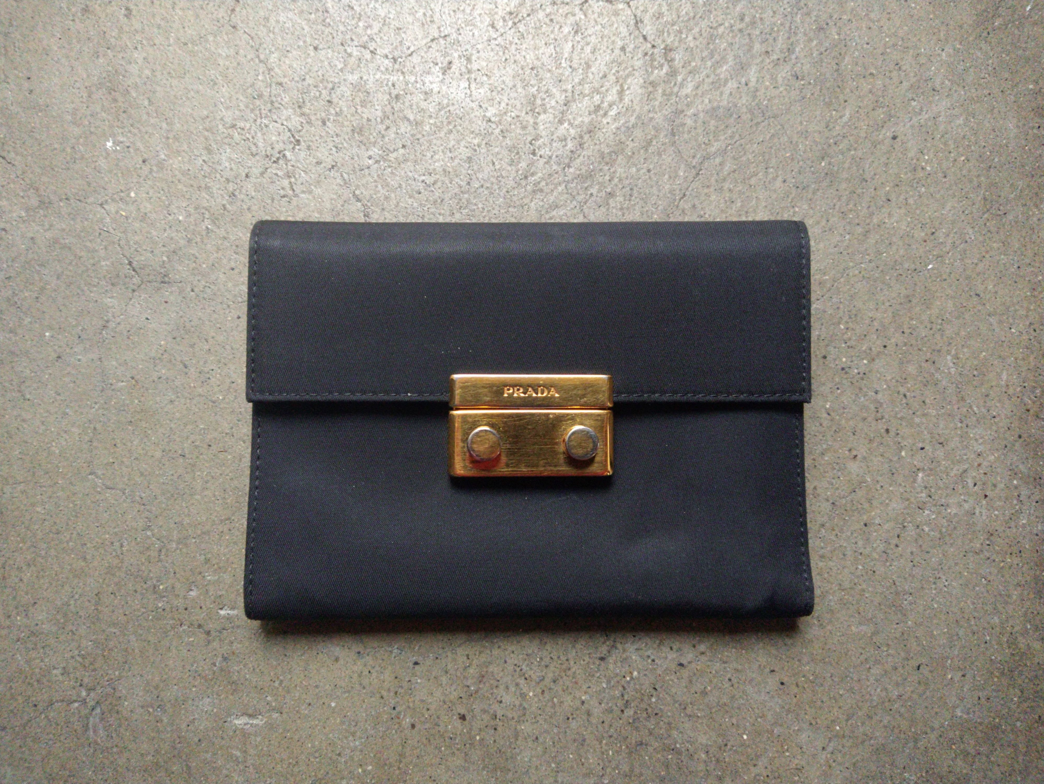 Prada Prada Wallet Black Nylon Saffiano Leather Trifold Cardholder ...