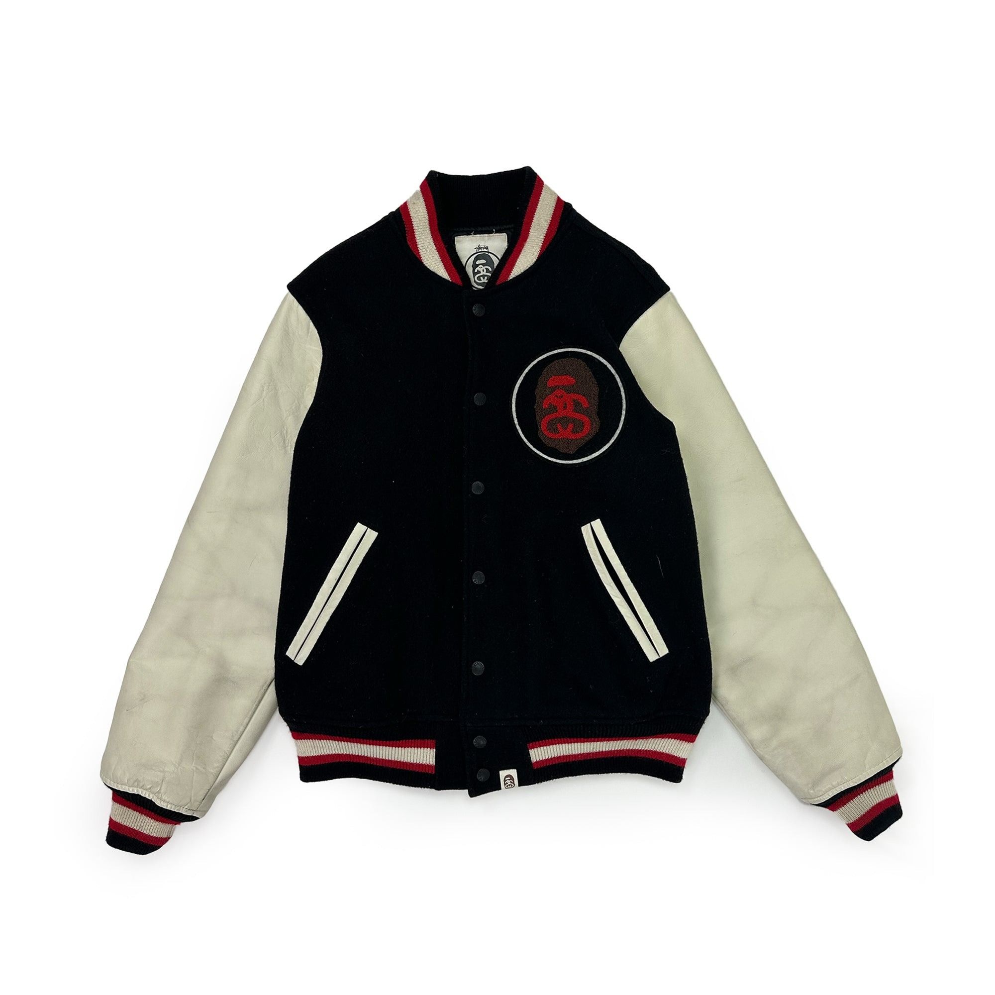 Bape Bape x Stussy 2013 Varsity Jacket Black Busy Works | Grailed