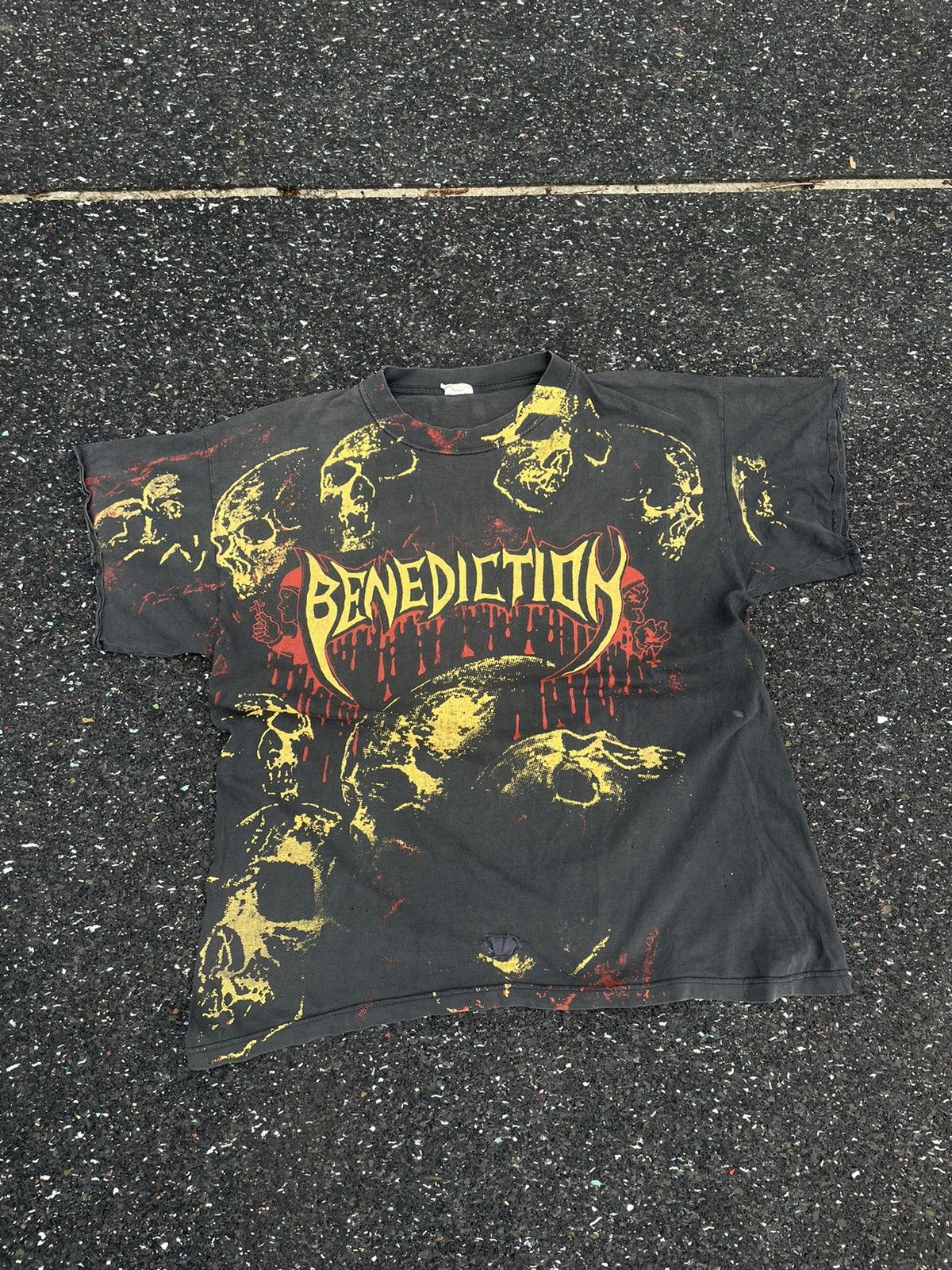 image of Band Tees x Rap Tees Vintage Benediction Death Thrash Metal Rock Band Tee in Faded Black (Size XL)