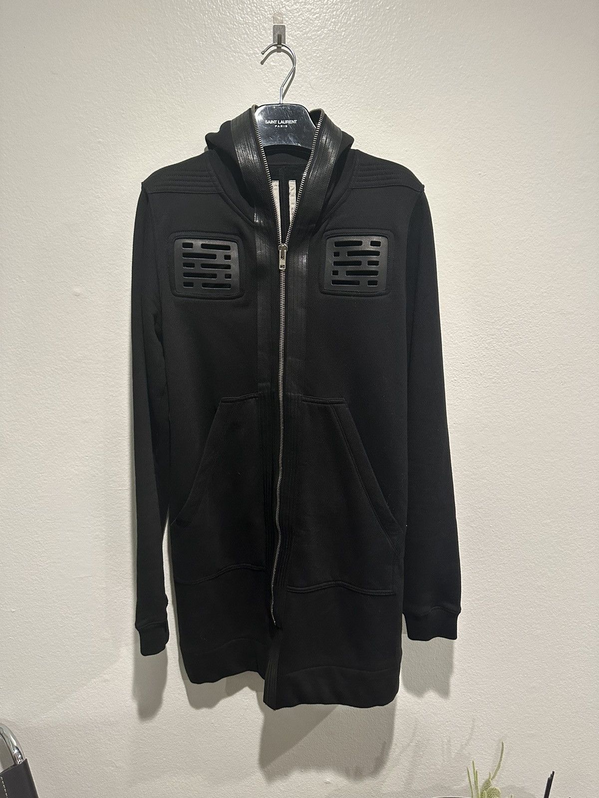 image of Rick Owens Ss14 Vicious Leather Trim Gimp Hoodie in Black, Men's (Size Large)