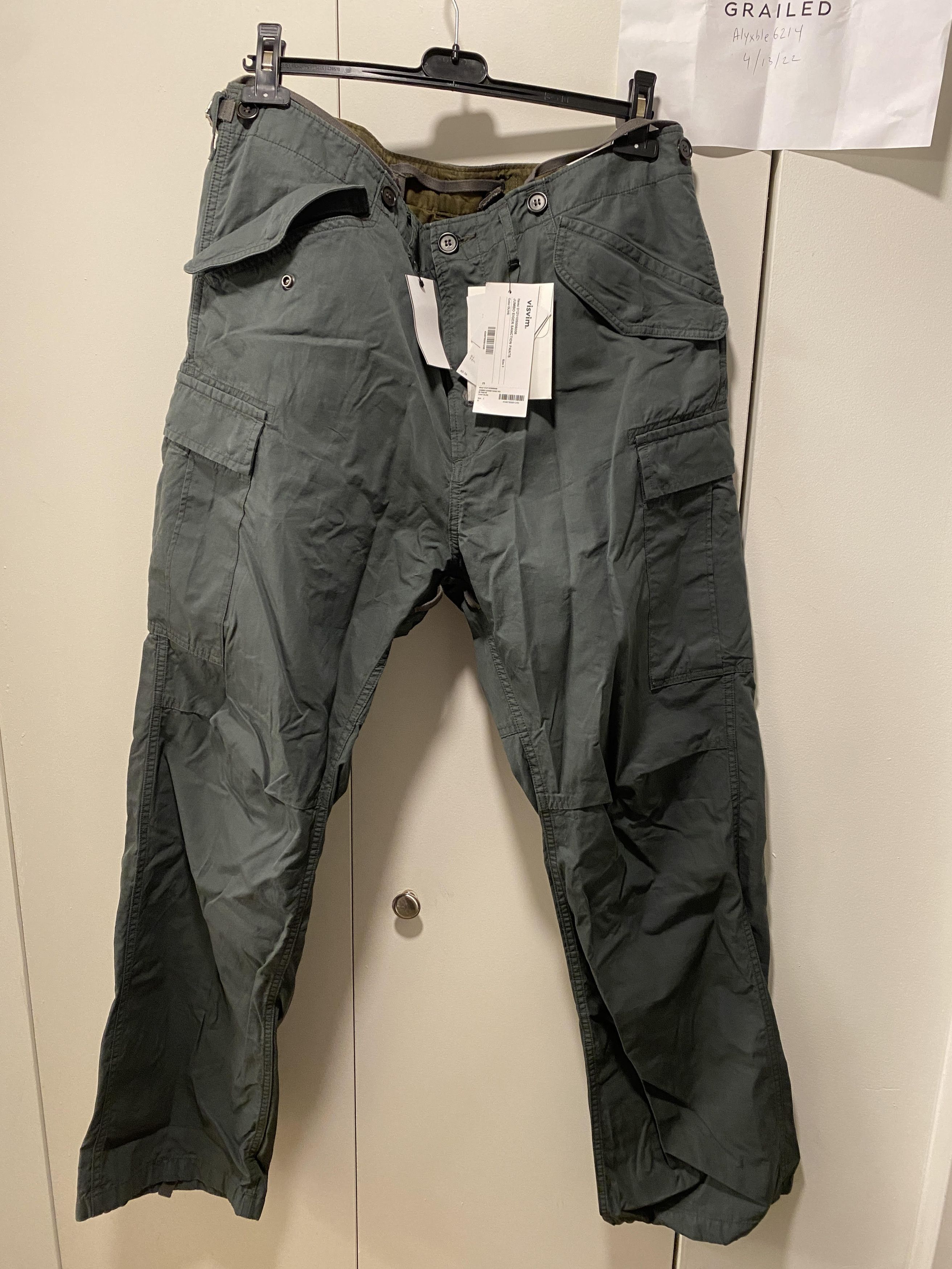 image of Visvim Green Jumbo Eiger Sanction Cargo Pants In Olive, Men's (Size 36)