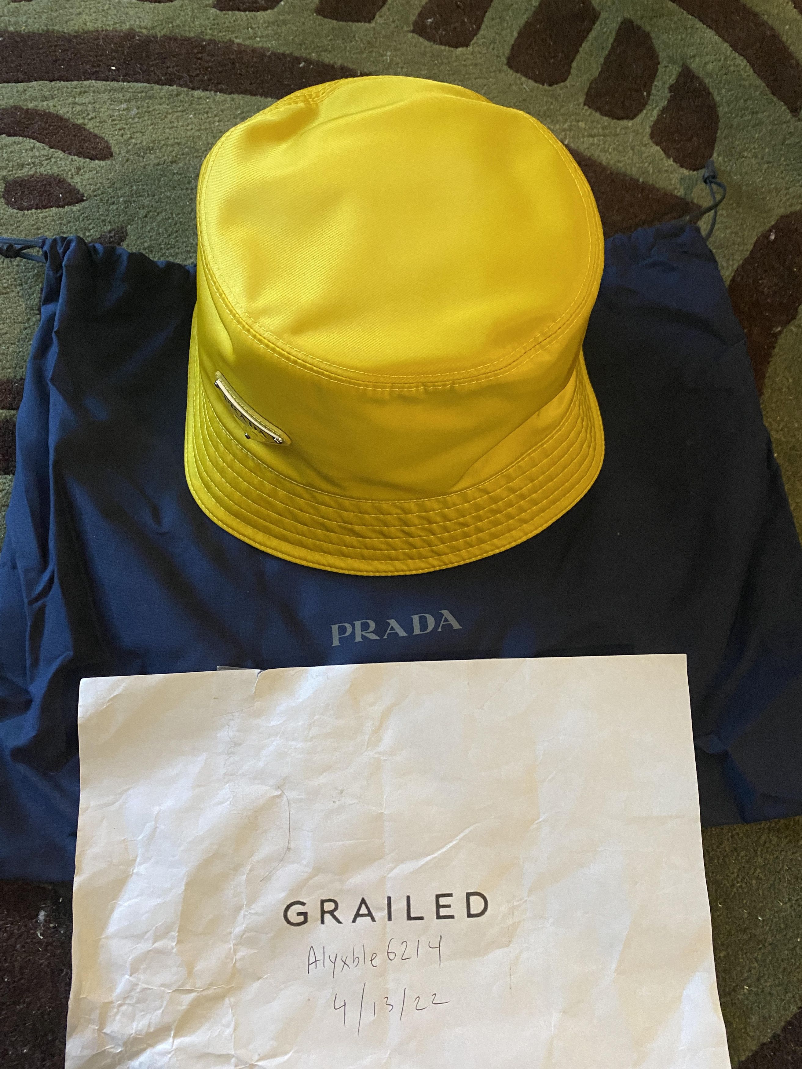 Prada [large] Nylon Yellow Pineapple Bucket Hat Silver tone Size ONE SIZE - 5 Thumbnail